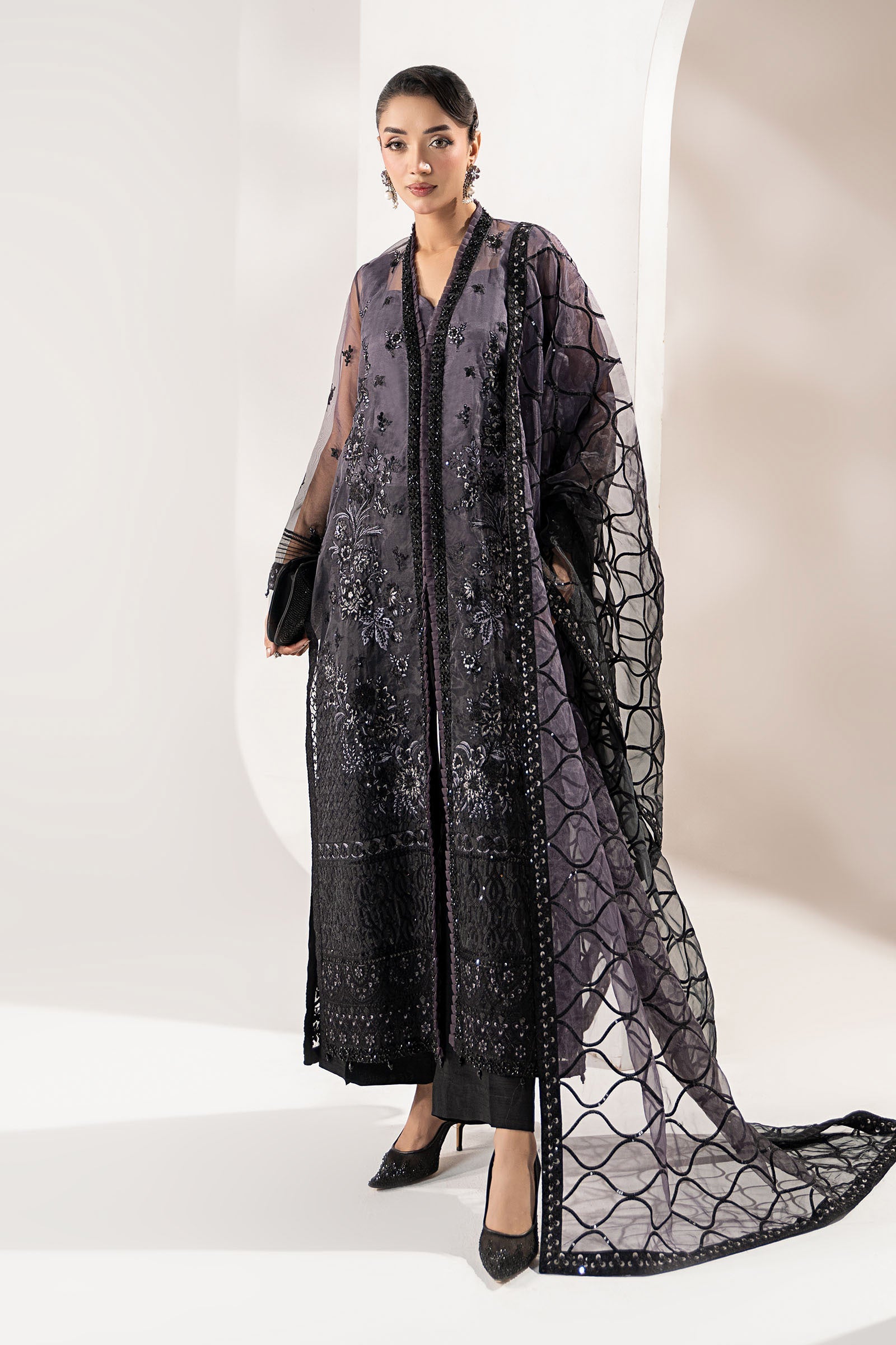 3 Piece Embroidered Organza Suit