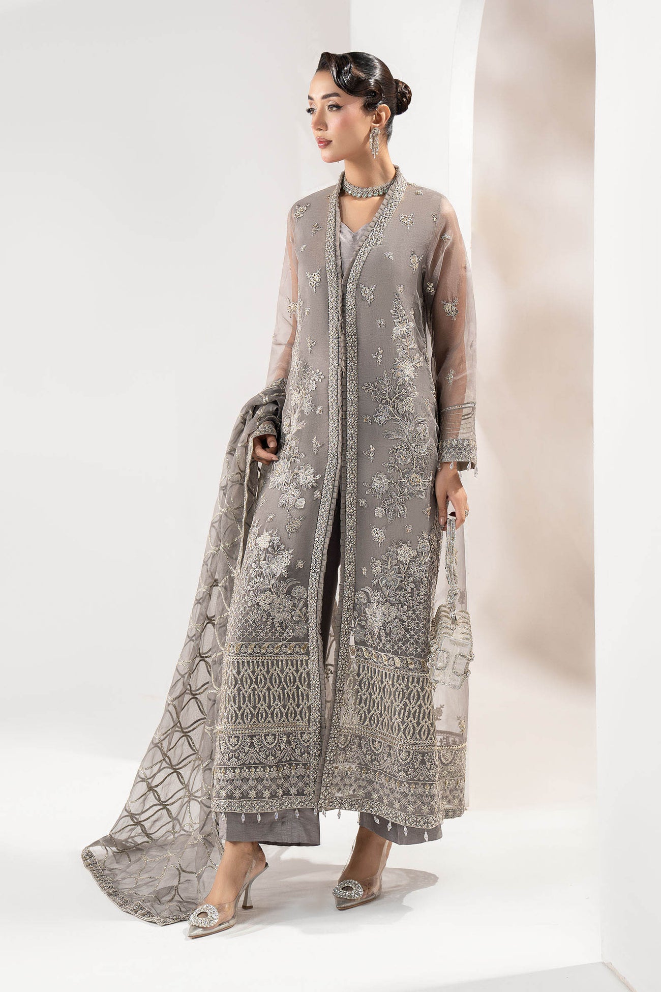 3 Piece Embroidered Organza Suit