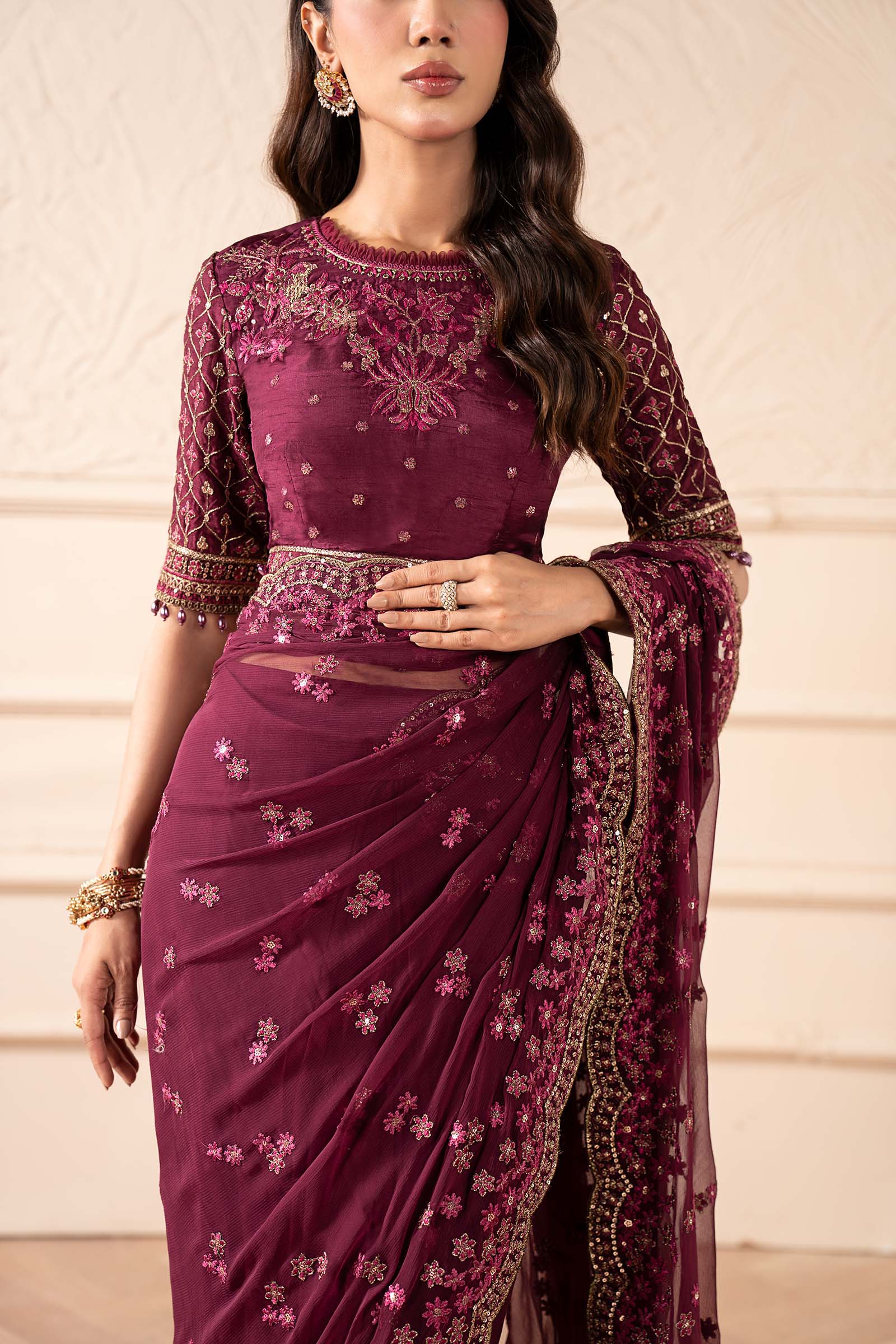 Embroidered Chiffon Saree
