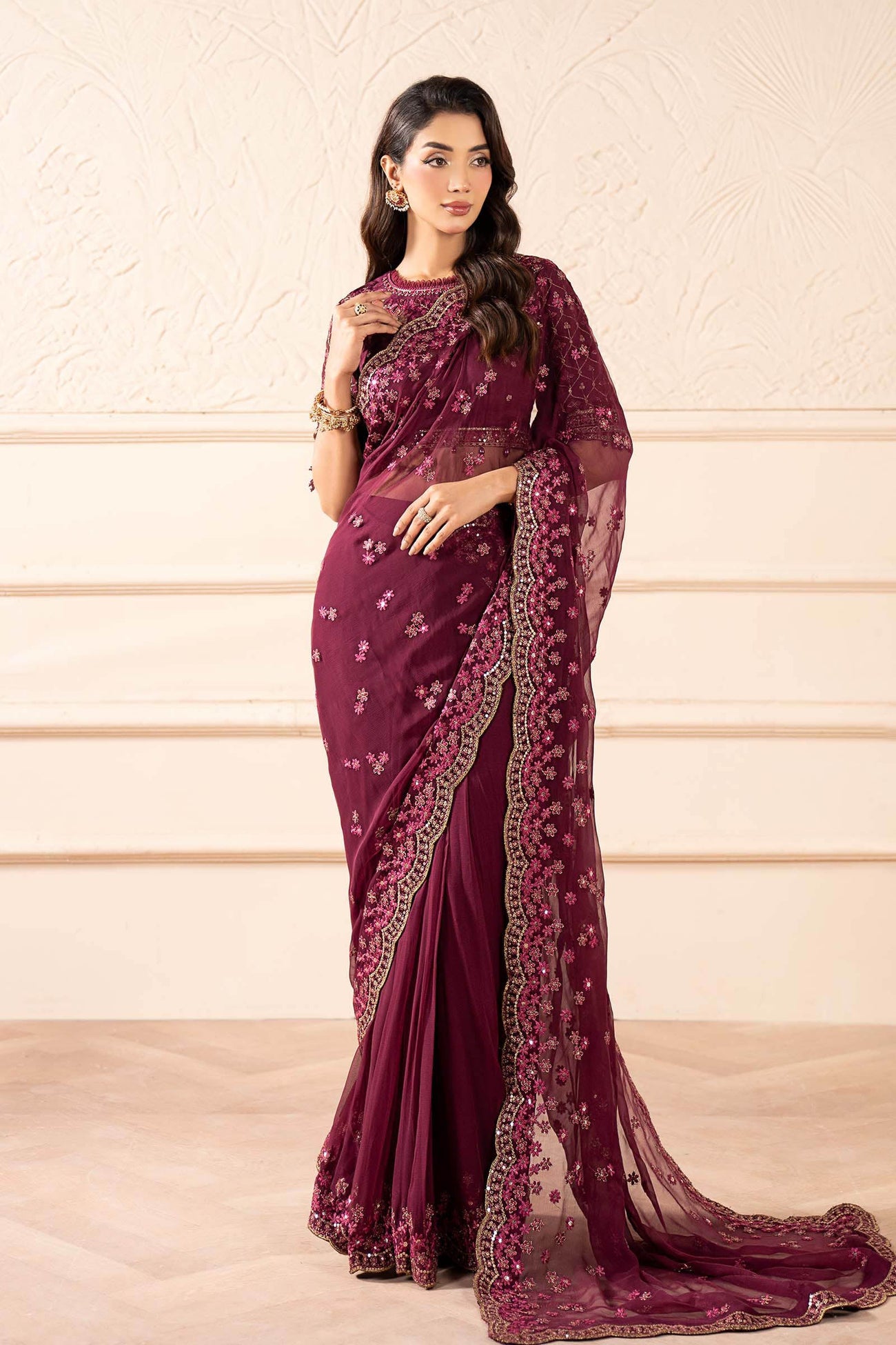 Embroidered Chiffon Saree