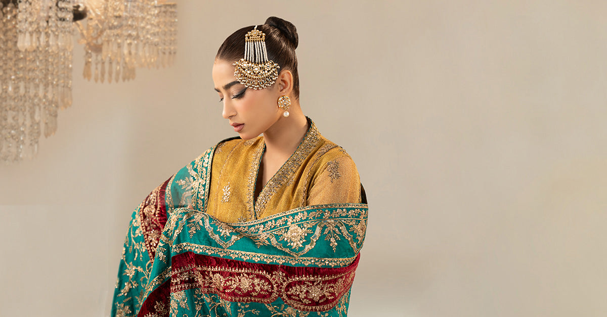 3 Piece Embroidered Zari Net Suit