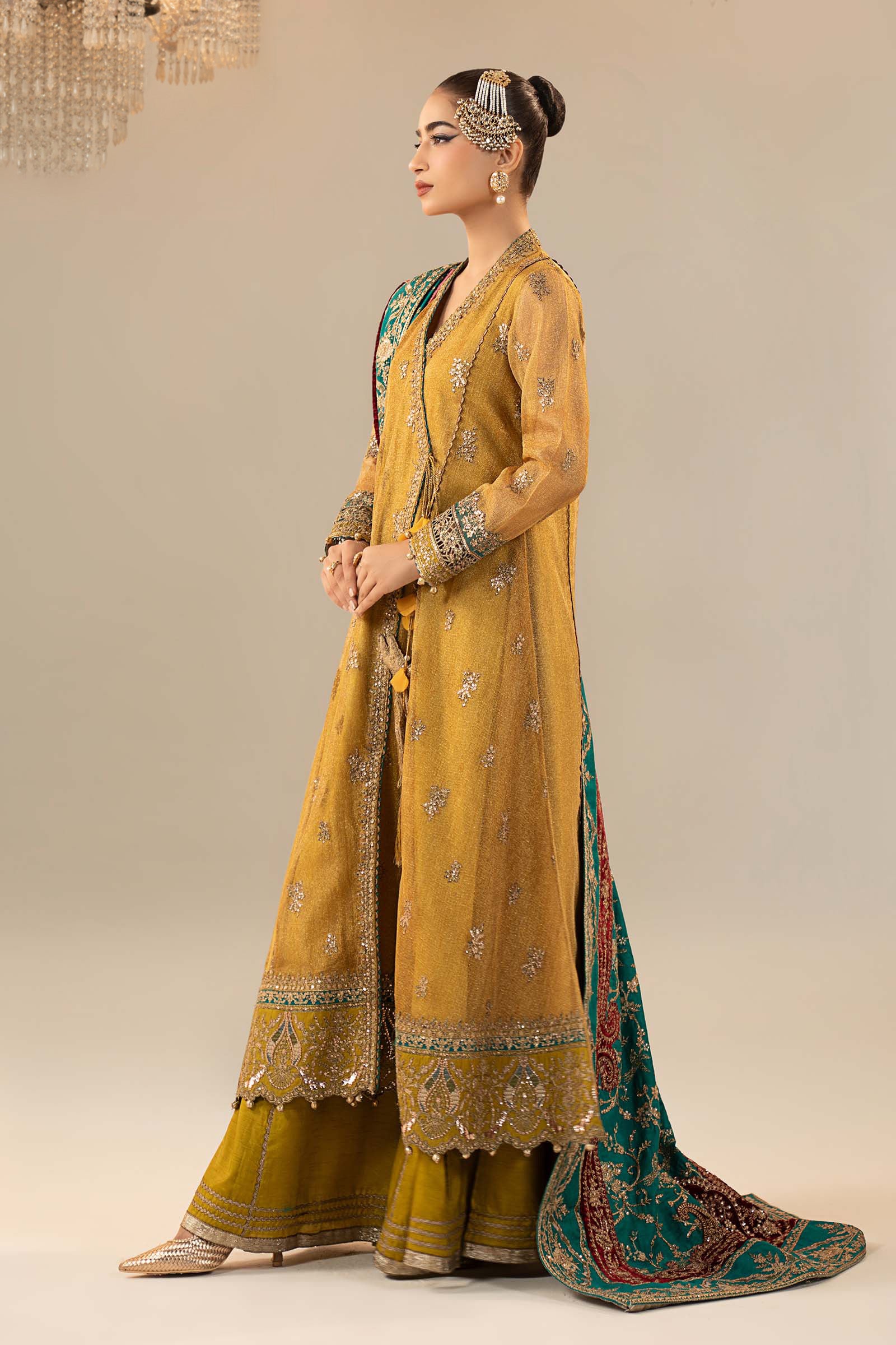 3 Piece Embroidered Zari Net Suit