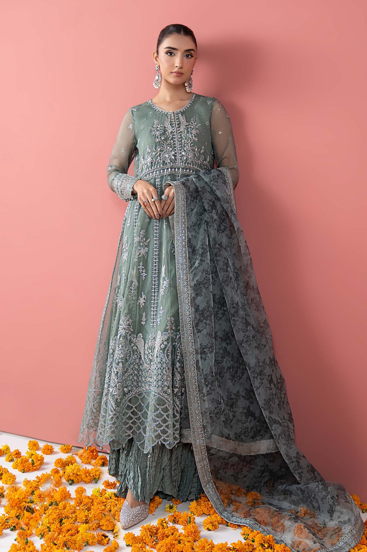3 Piece Embroidered Organza Suit