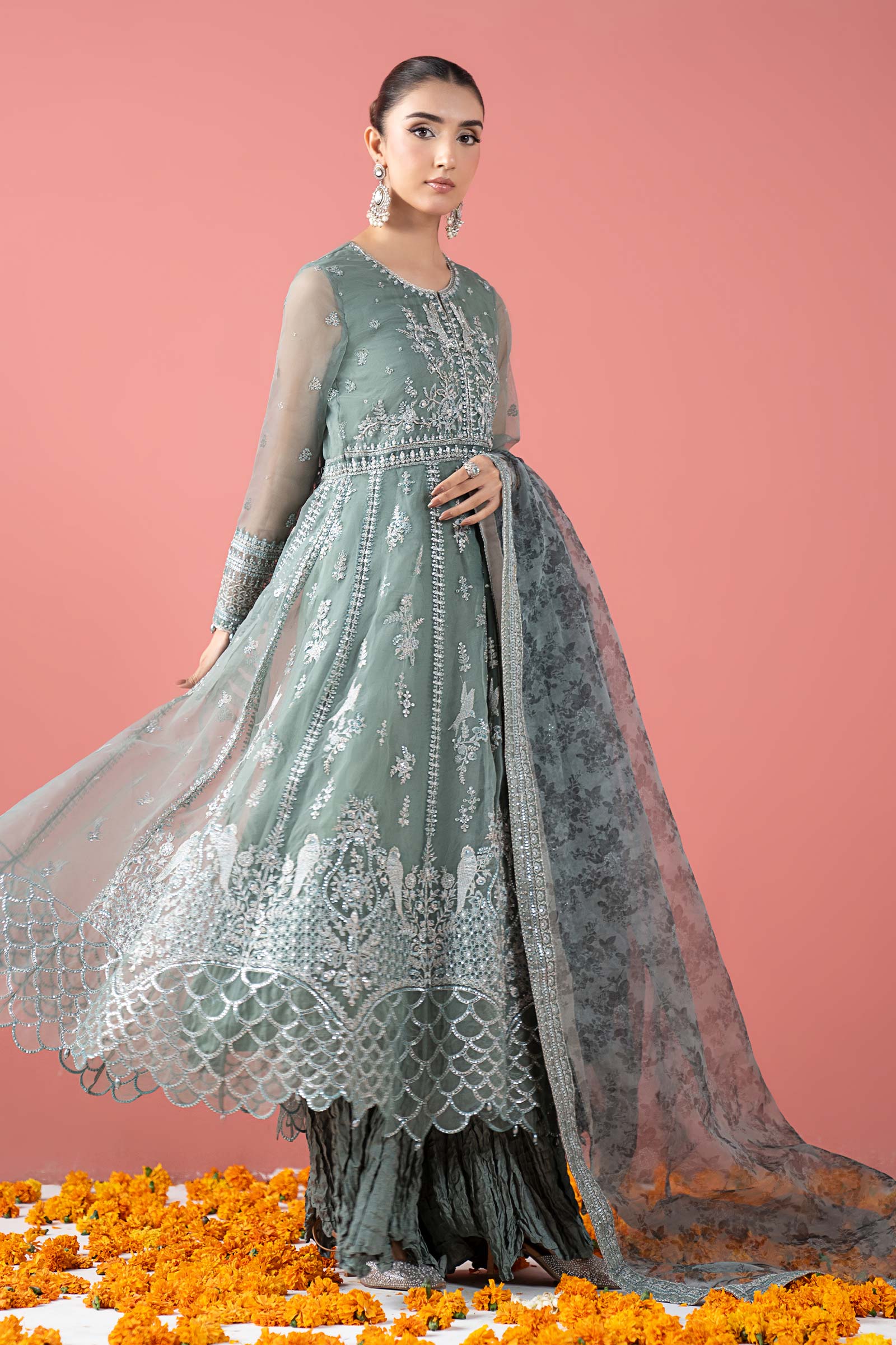 3 Piece Embroidered Organza Suit