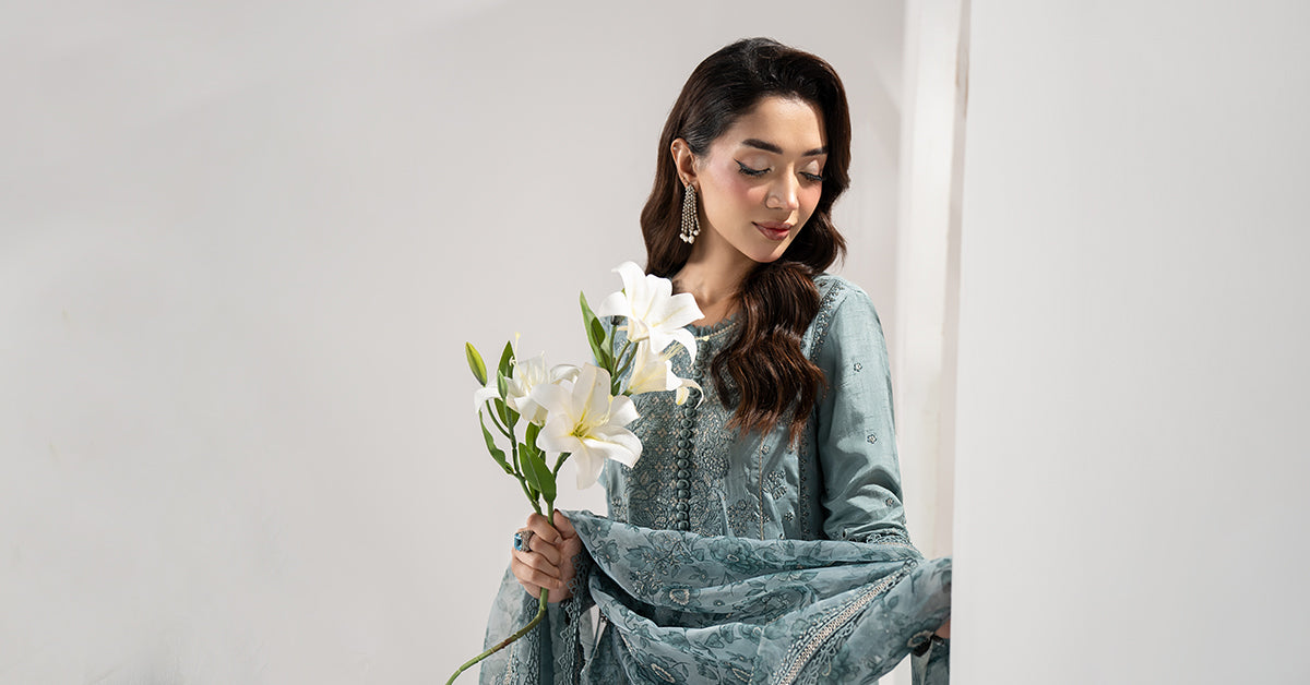 3 Piece Embroidered Raw Silk Suit