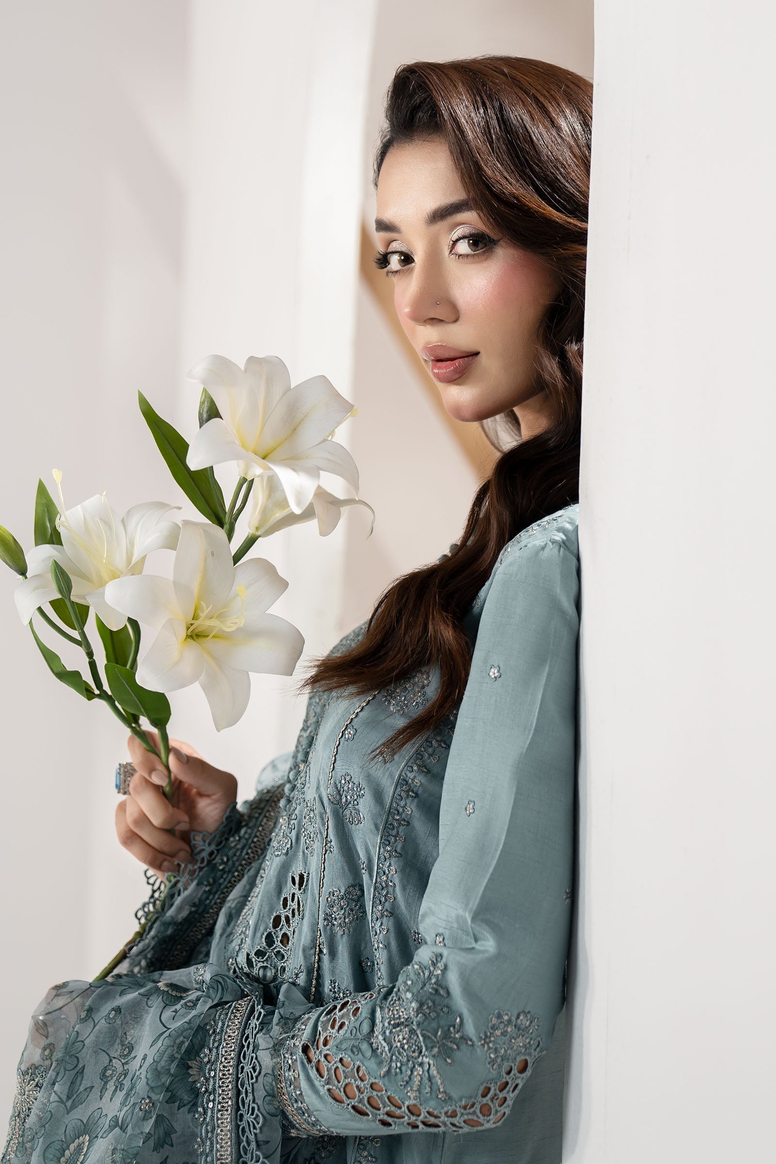 3 Piece Embroidered Raw Silk Suit