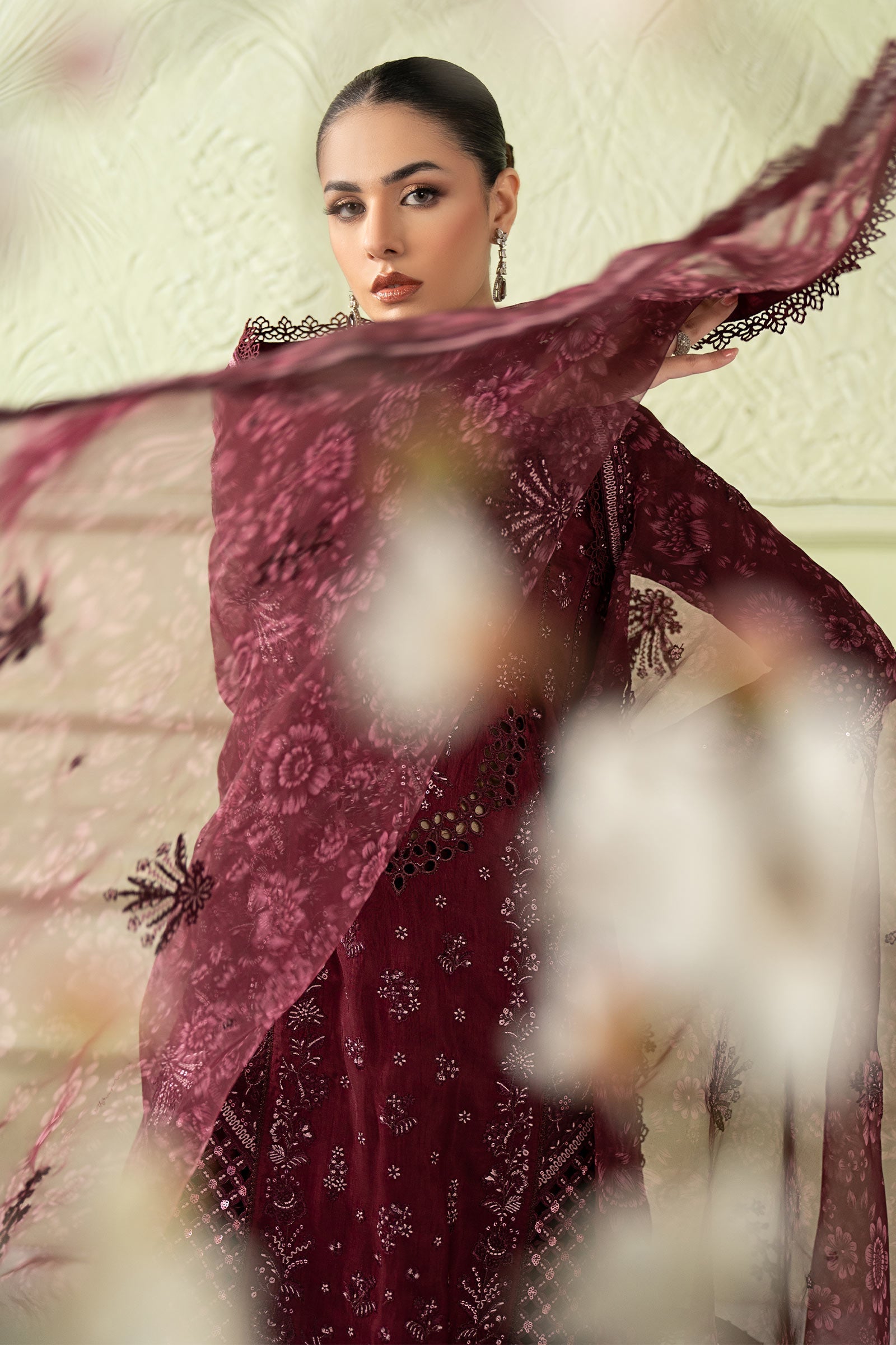 3 Piece Embroidered Raw Silk Suit