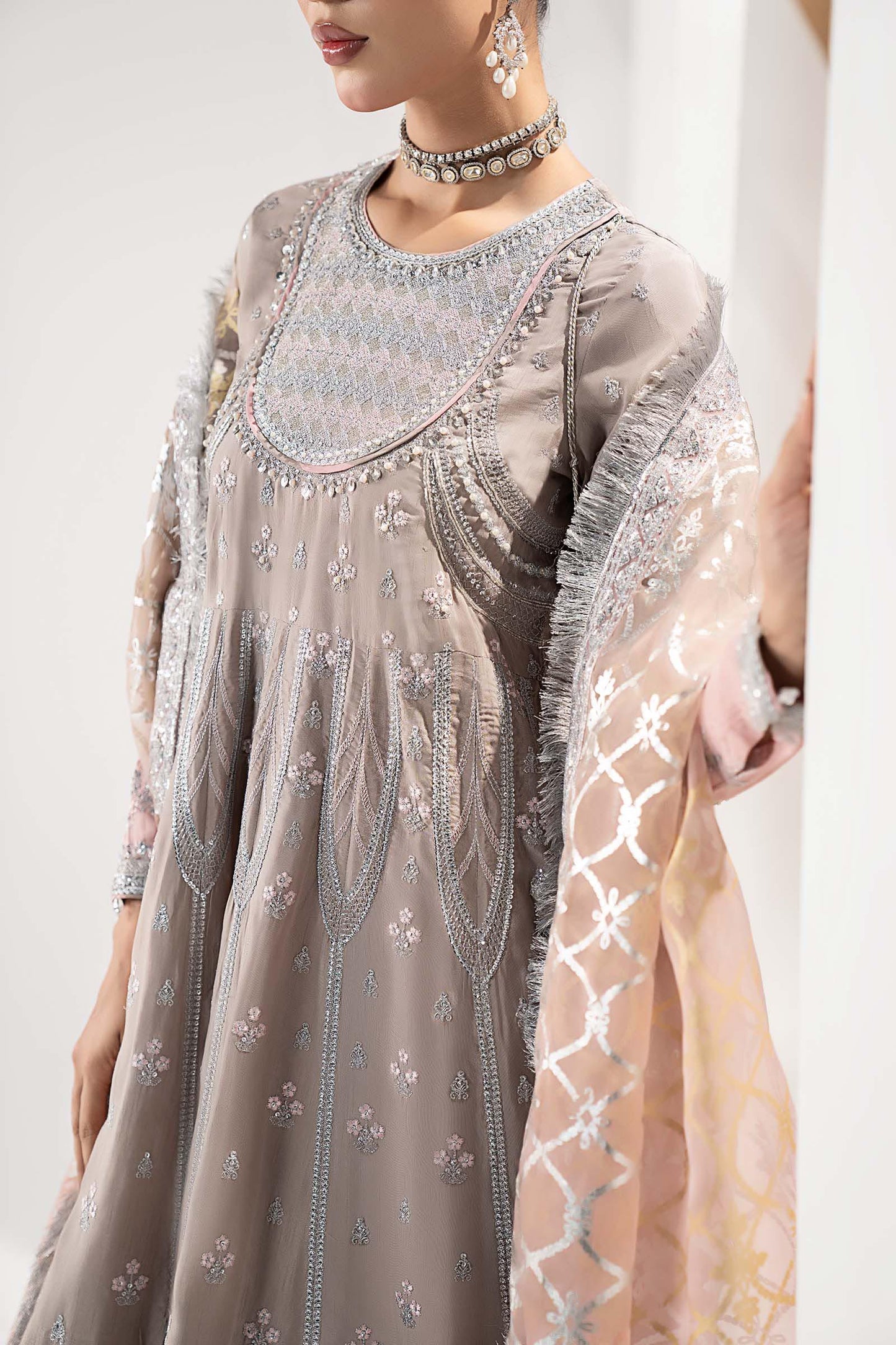 3 Piece Embroidered Raw Silk Suit