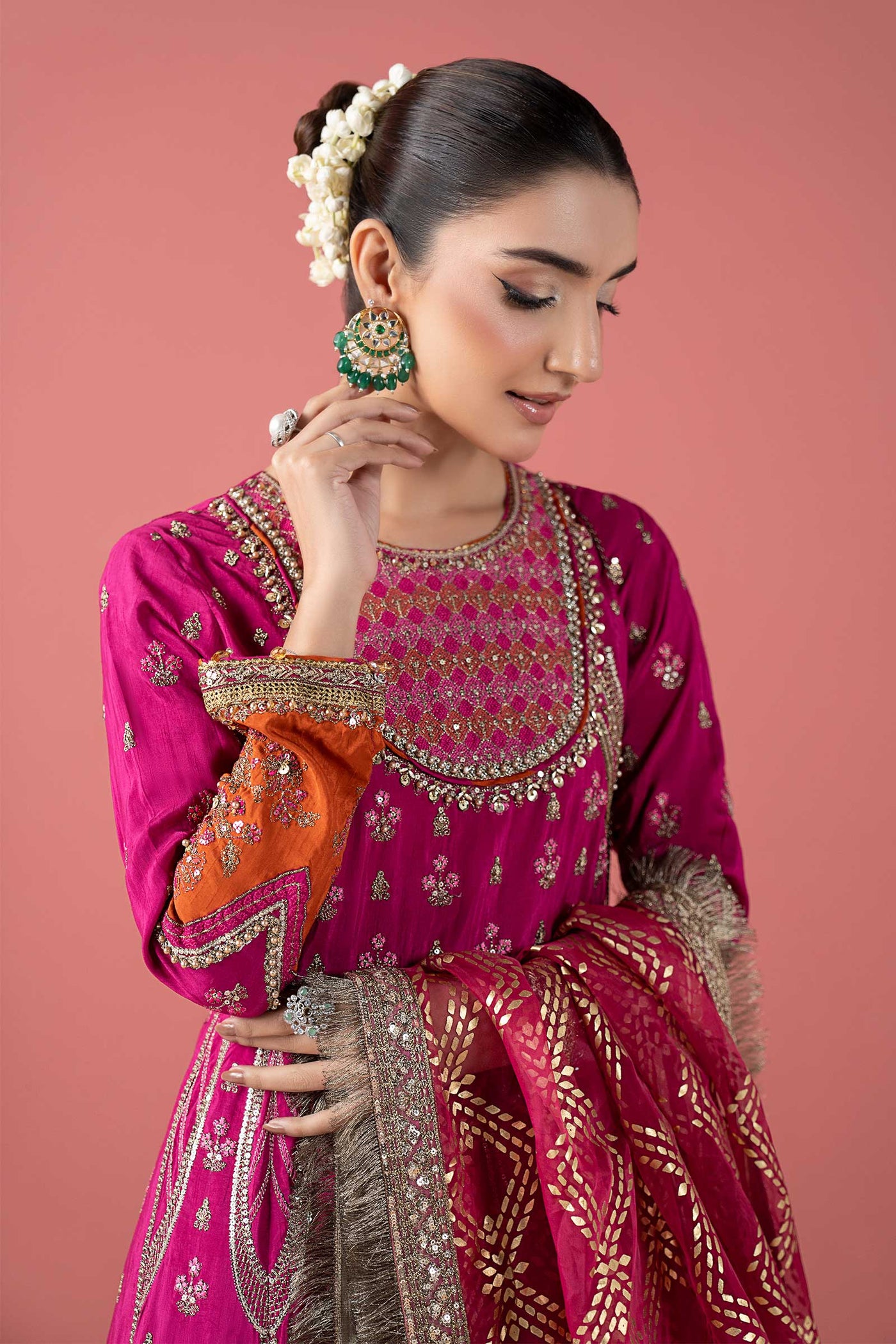 3 Piece Embroidered Raw Silk Suit