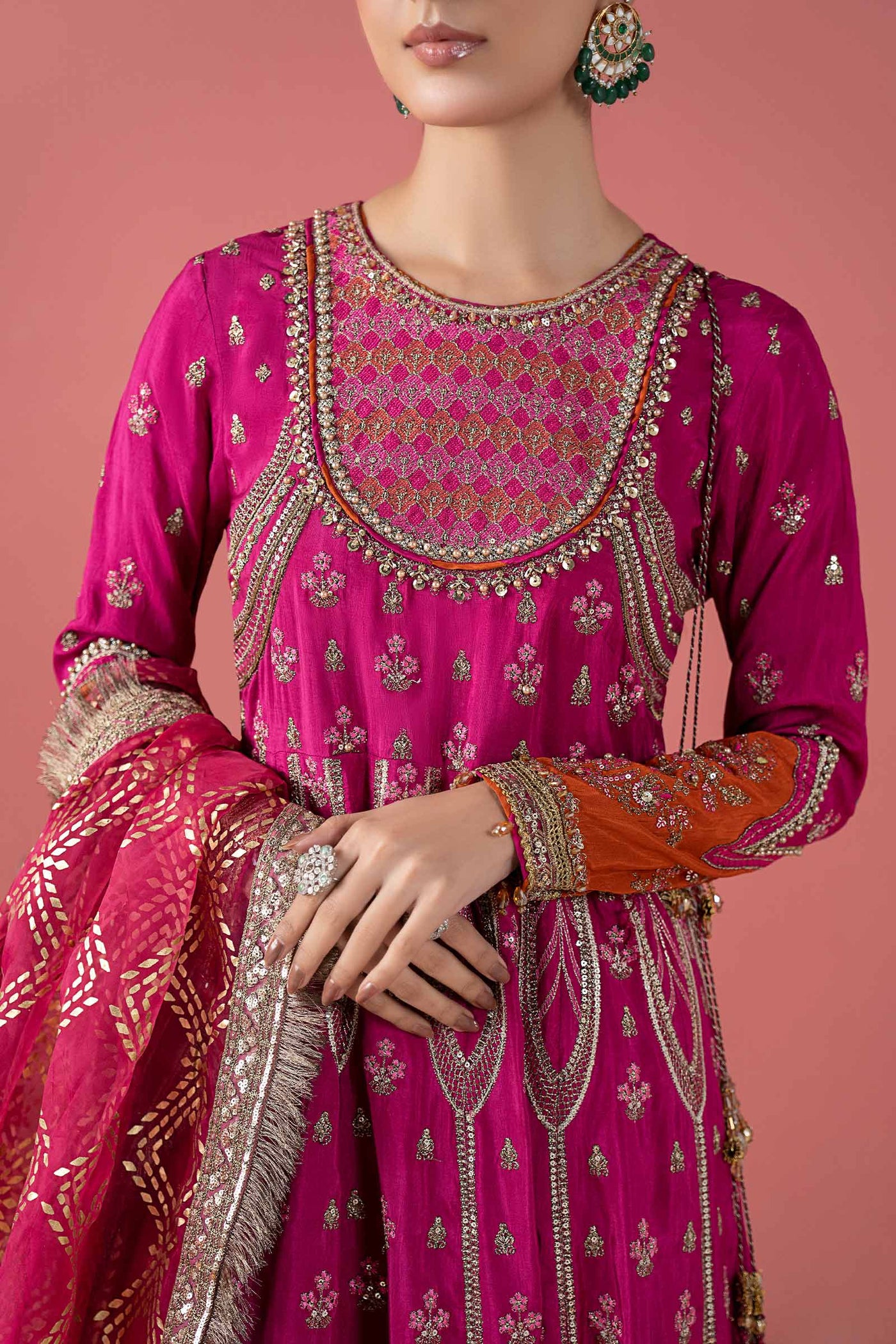 3 Piece Embroidered Raw Silk Suit