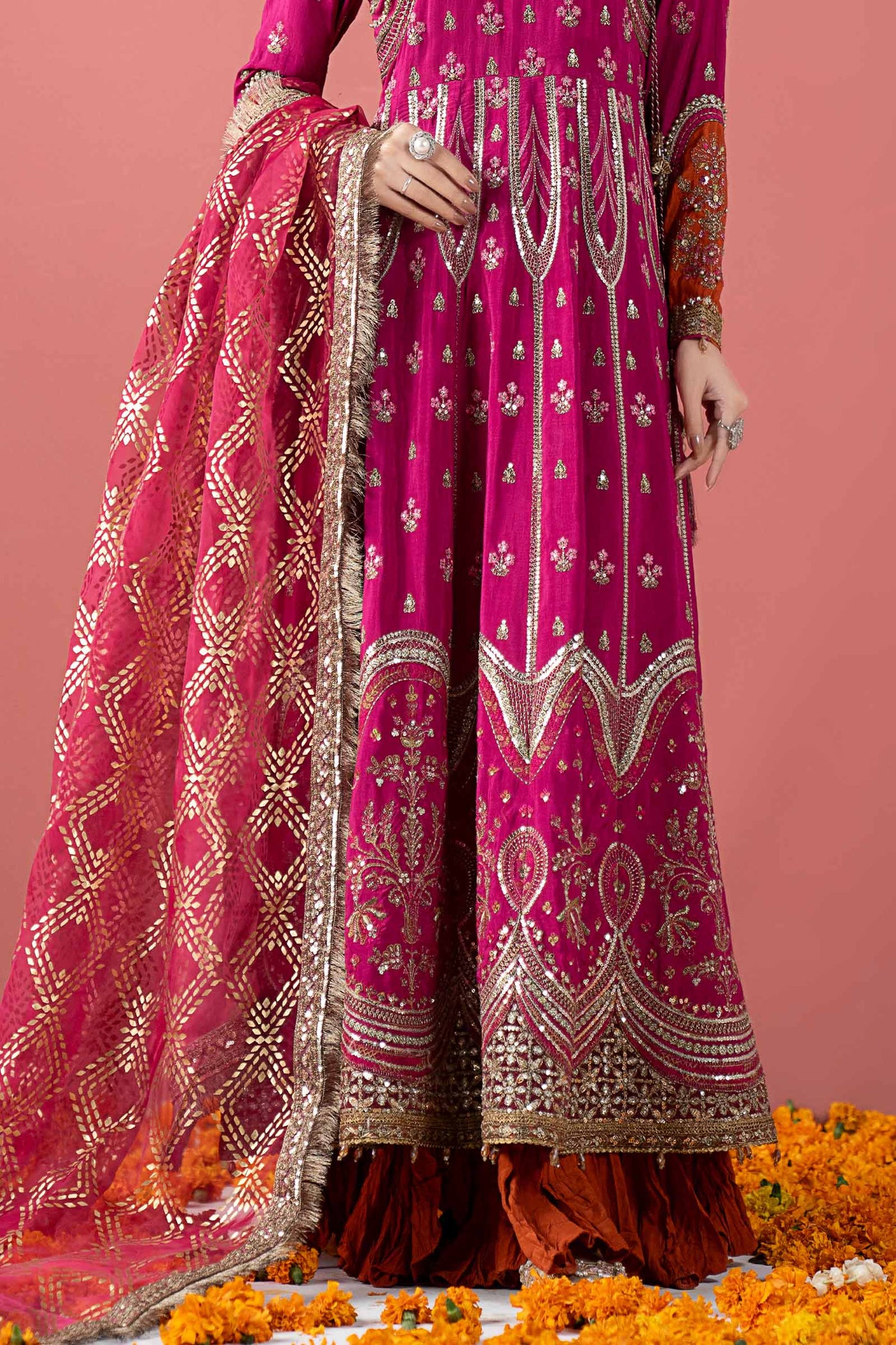 3 Piece Embroidered Raw Silk Suit