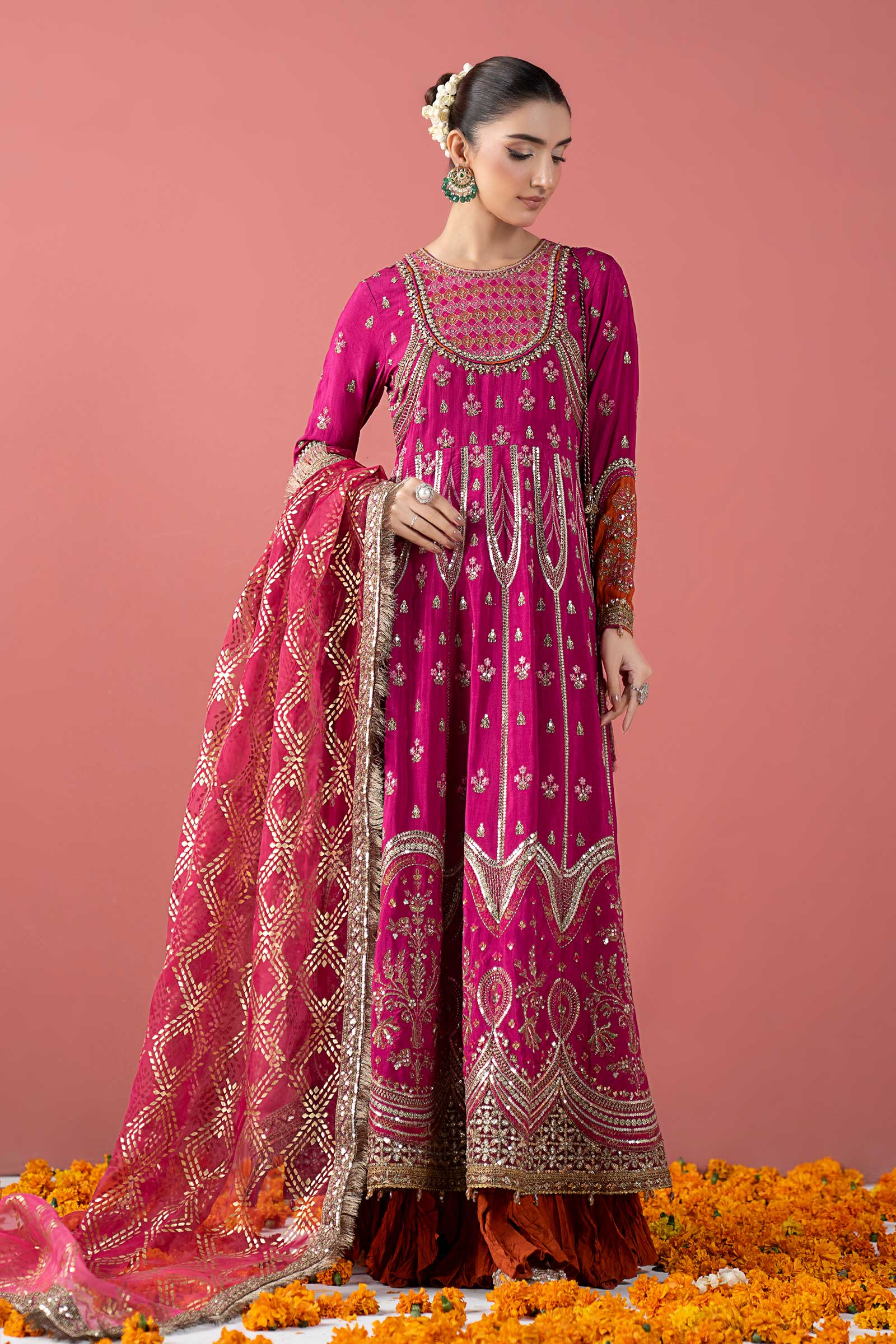 3 Piece Embroidered Raw Silk Suit