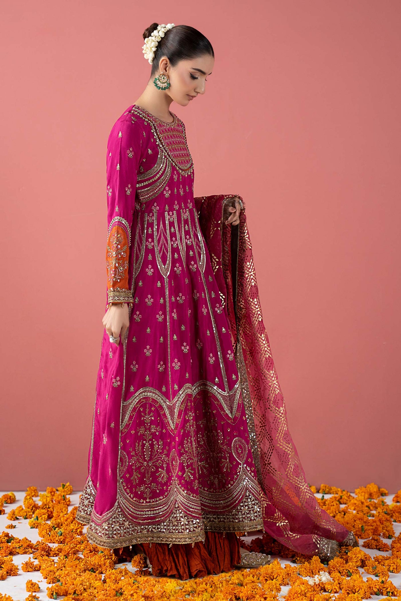 3 Piece Embroidered Raw Silk Suit