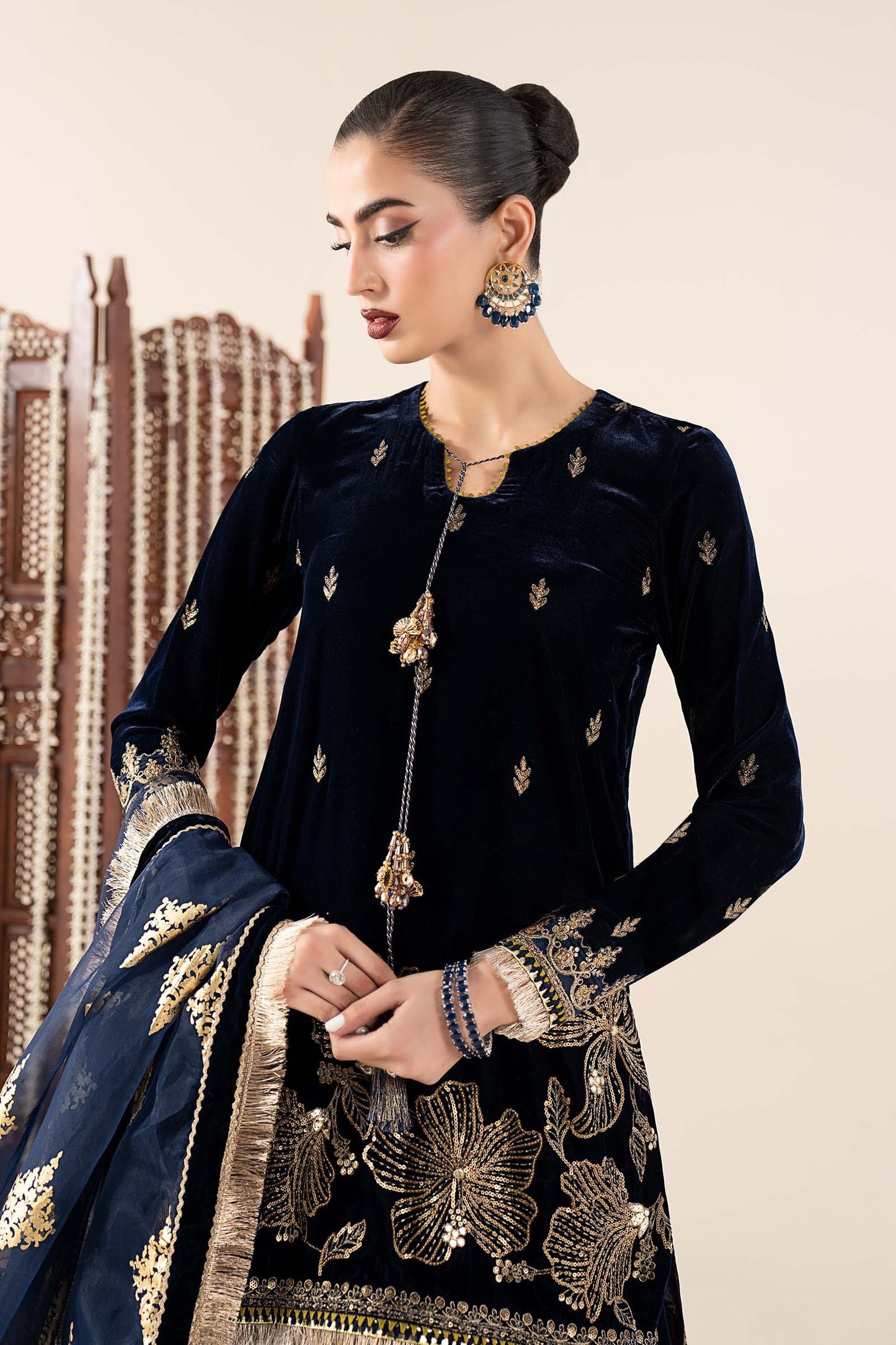 3 Piece Embroidered Velvet Suit