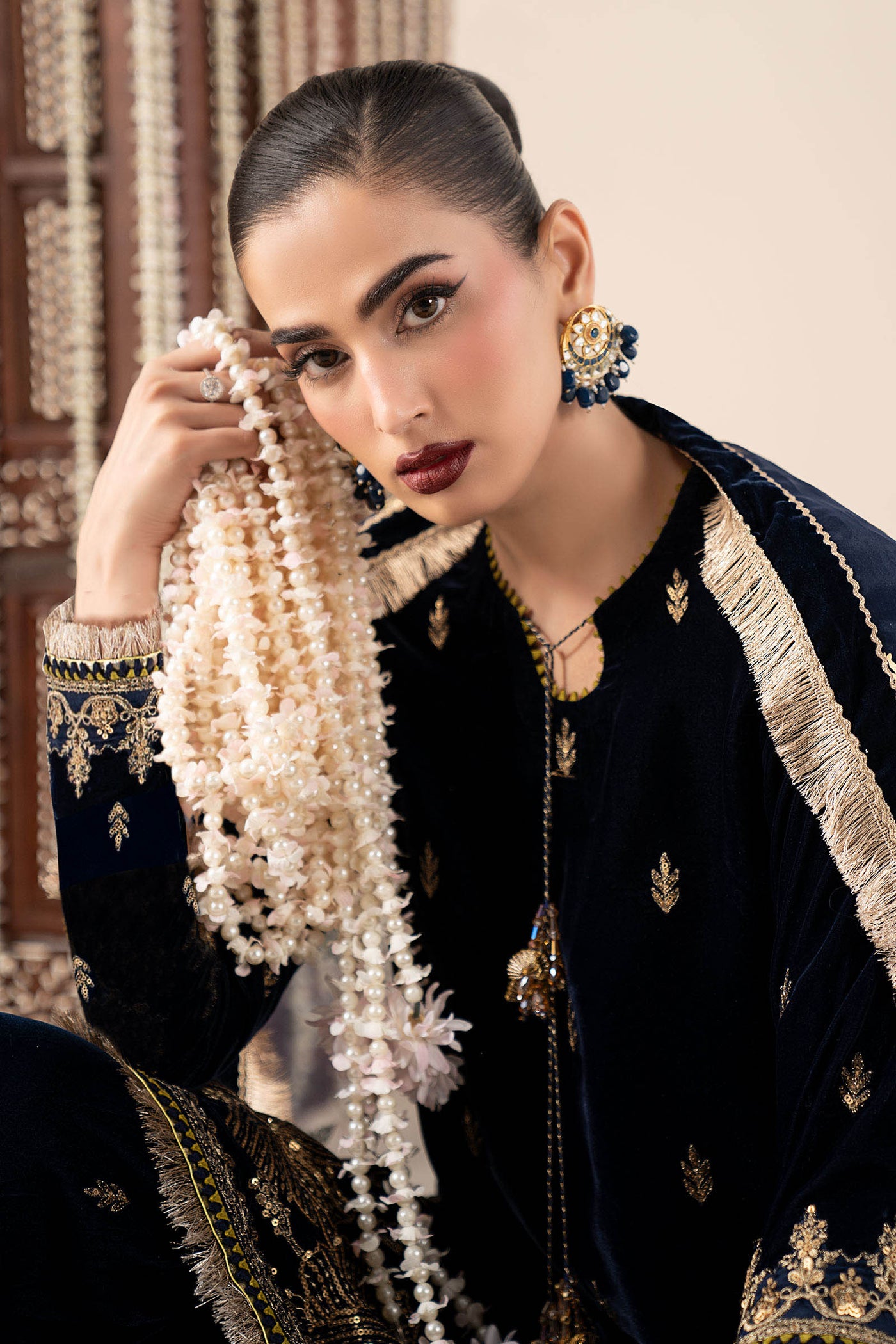 3 Piece Embroidered Velvet Suit