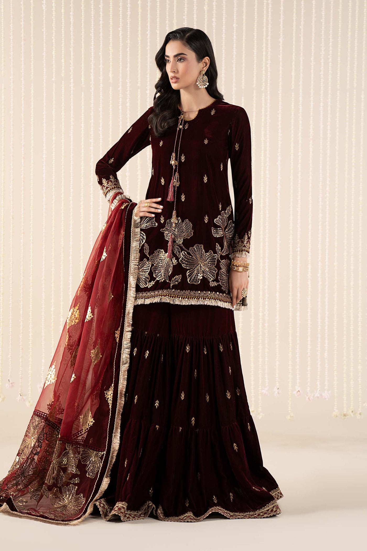 3 Piece Embroidered Velvet Suit