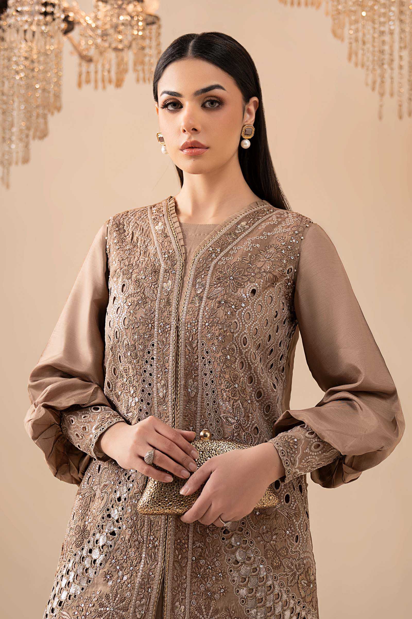 3 Piece Embroidered Raw Silk Suit