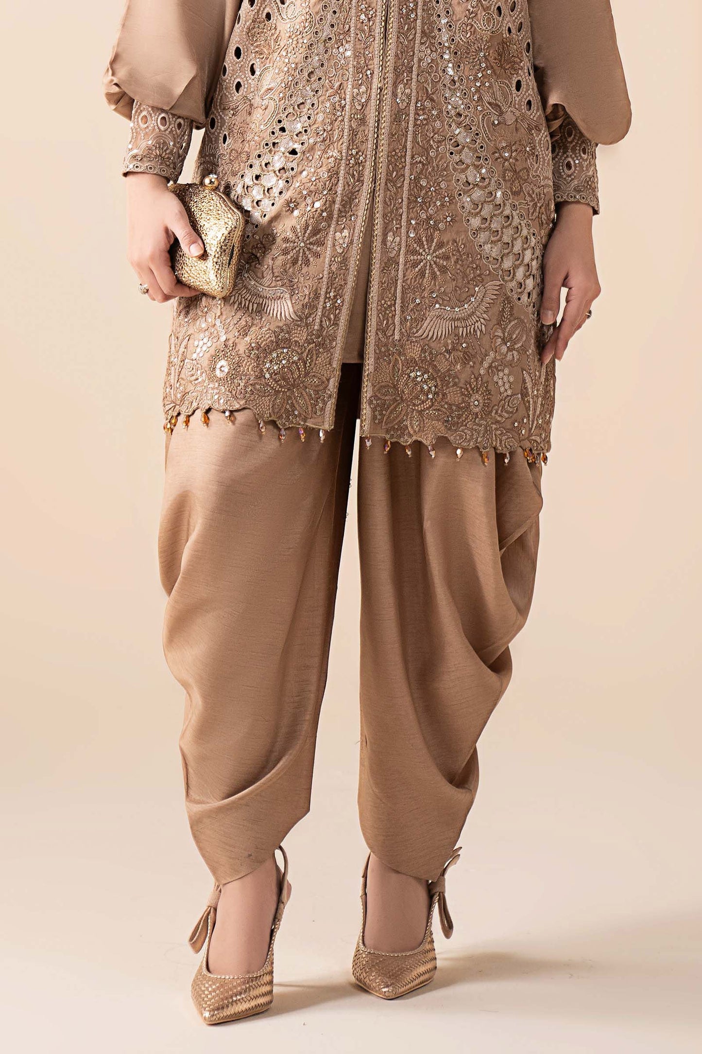 3 Piece Embroidered Raw Silk Suit