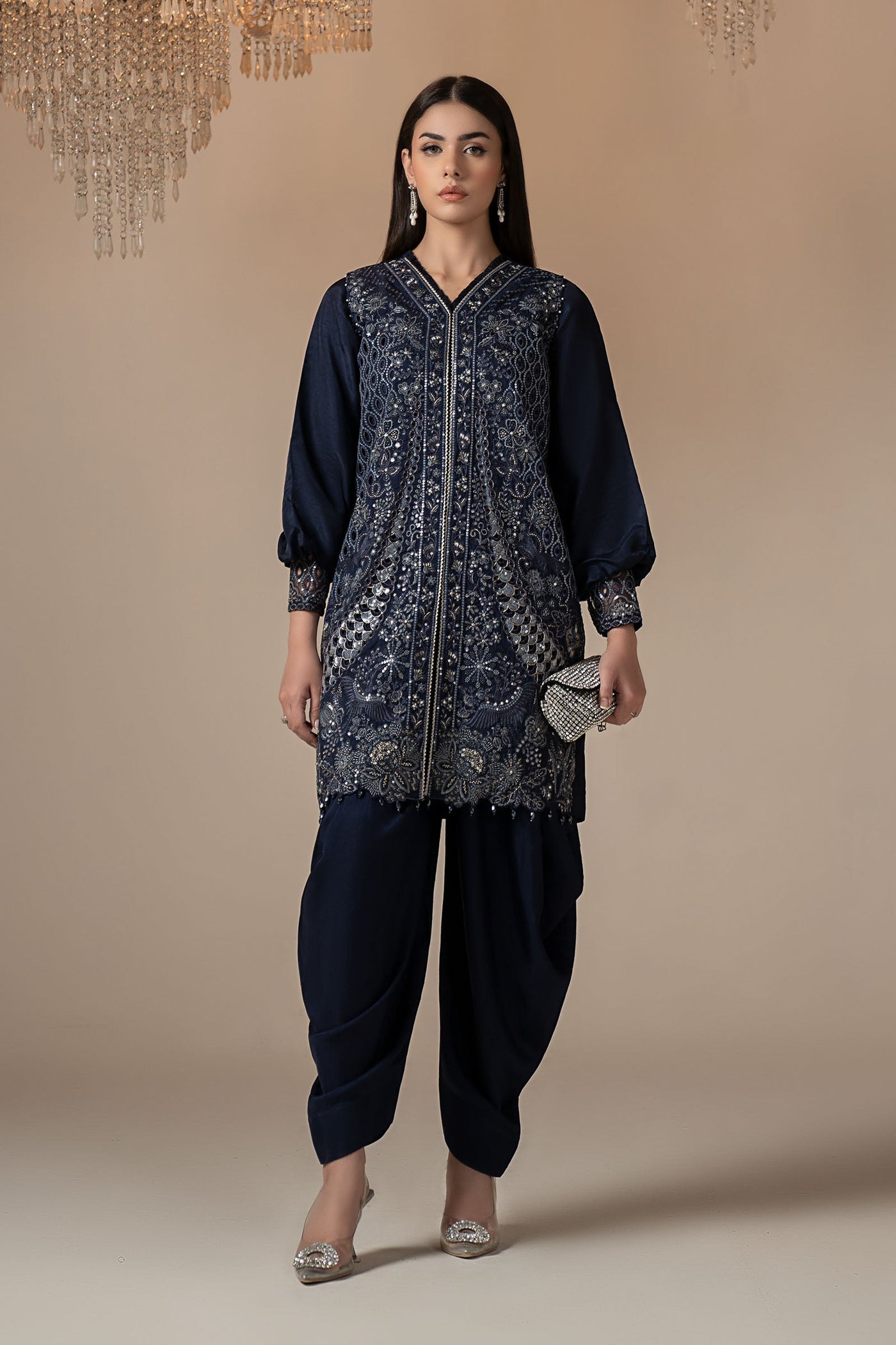 3 Piece Embroidered Raw Silk Suit