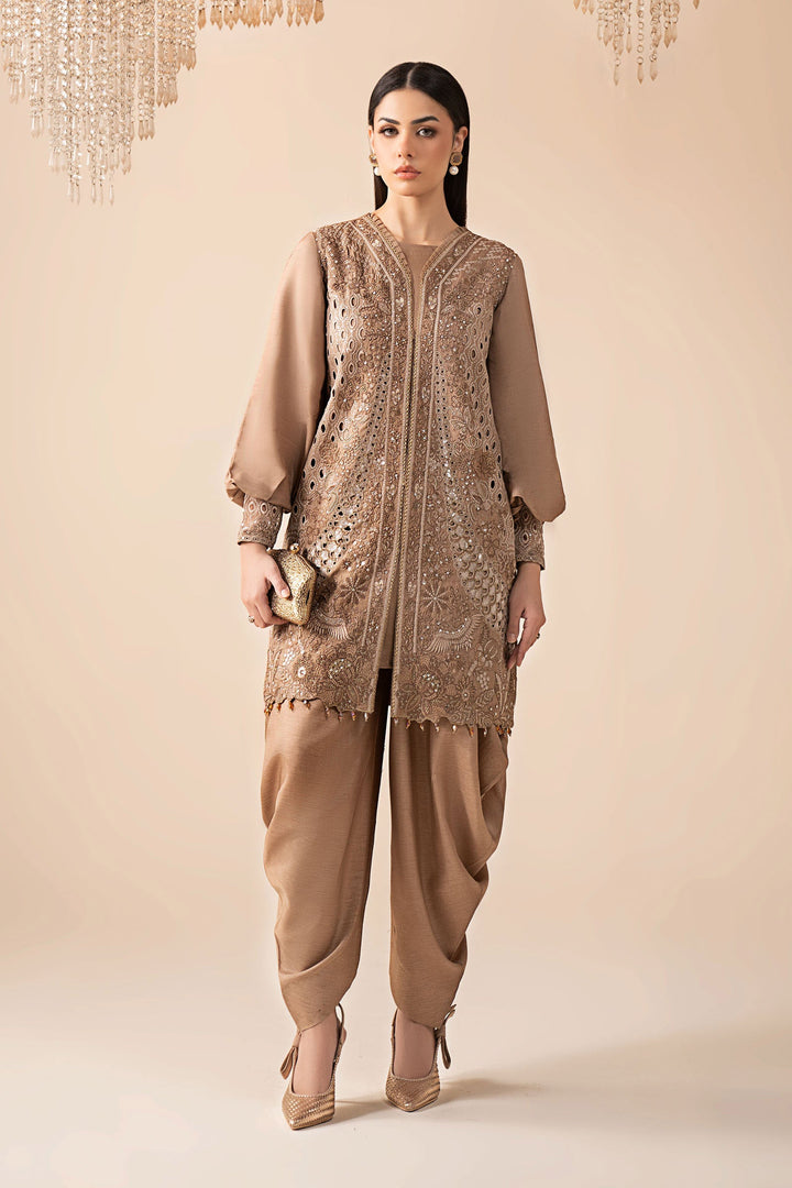 3 Piece Embroidered Raw Silk Suit All Products SFW2545-ESM-COF