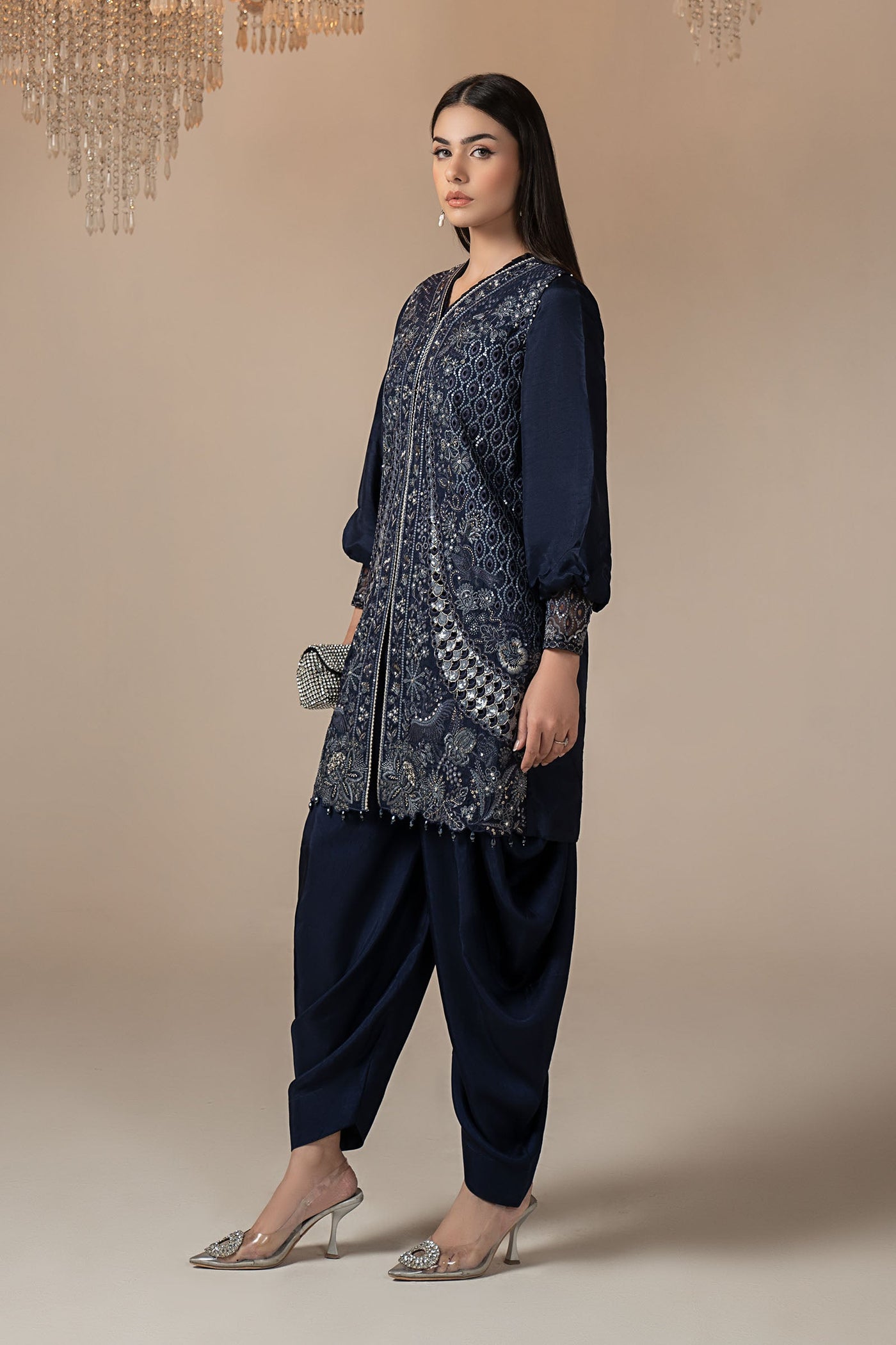 3 Piece Embroidered Raw Silk Suit