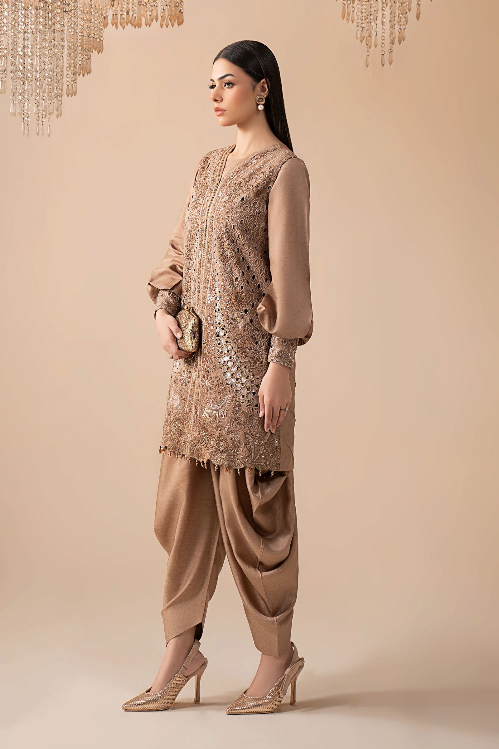 3 Piece Embroidered Raw Silk Suit