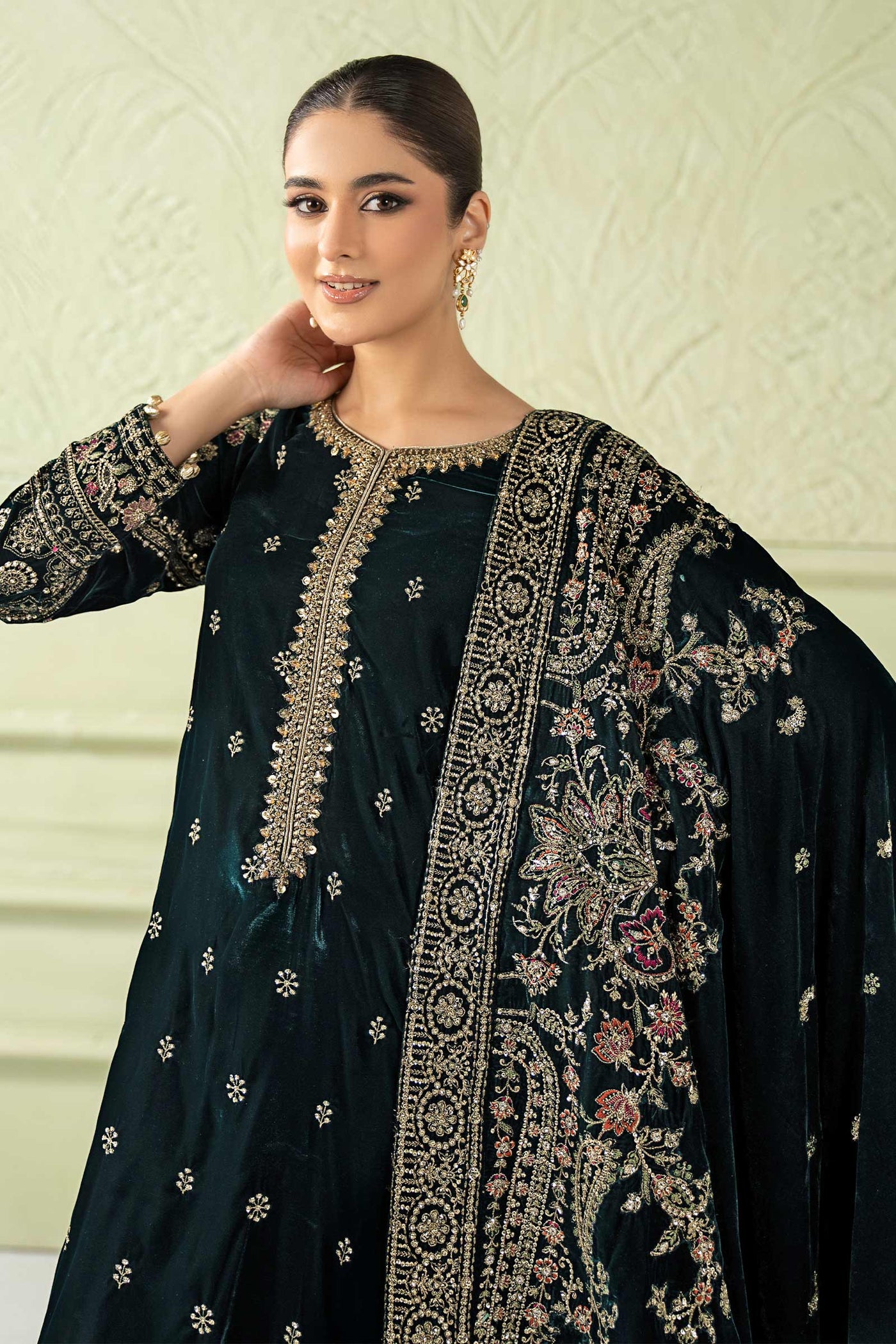 3 Piece Embroidered Velvet Suit