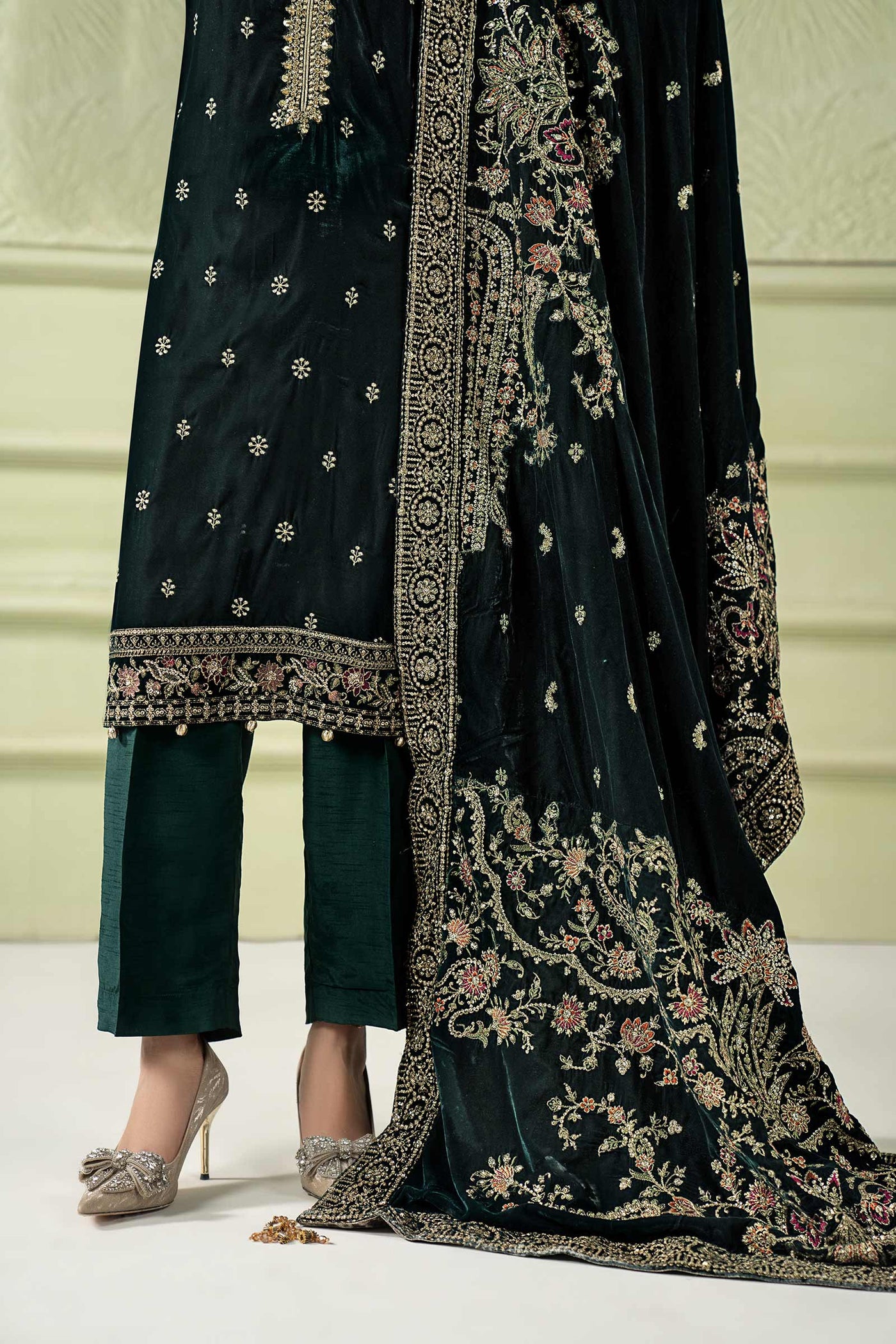 3 Piece Embroidered Velvet Suit