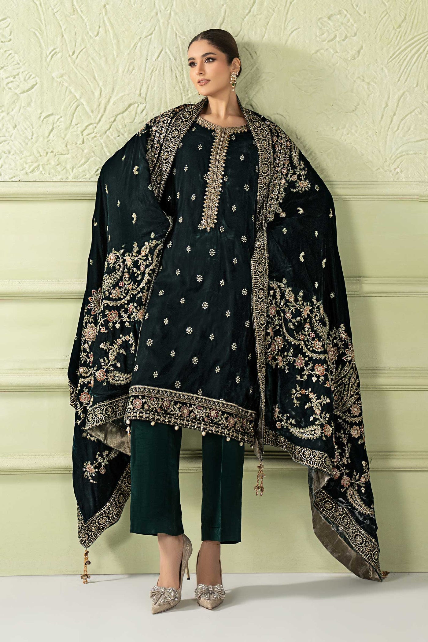 3 Piece Embroidered Velvet Suit