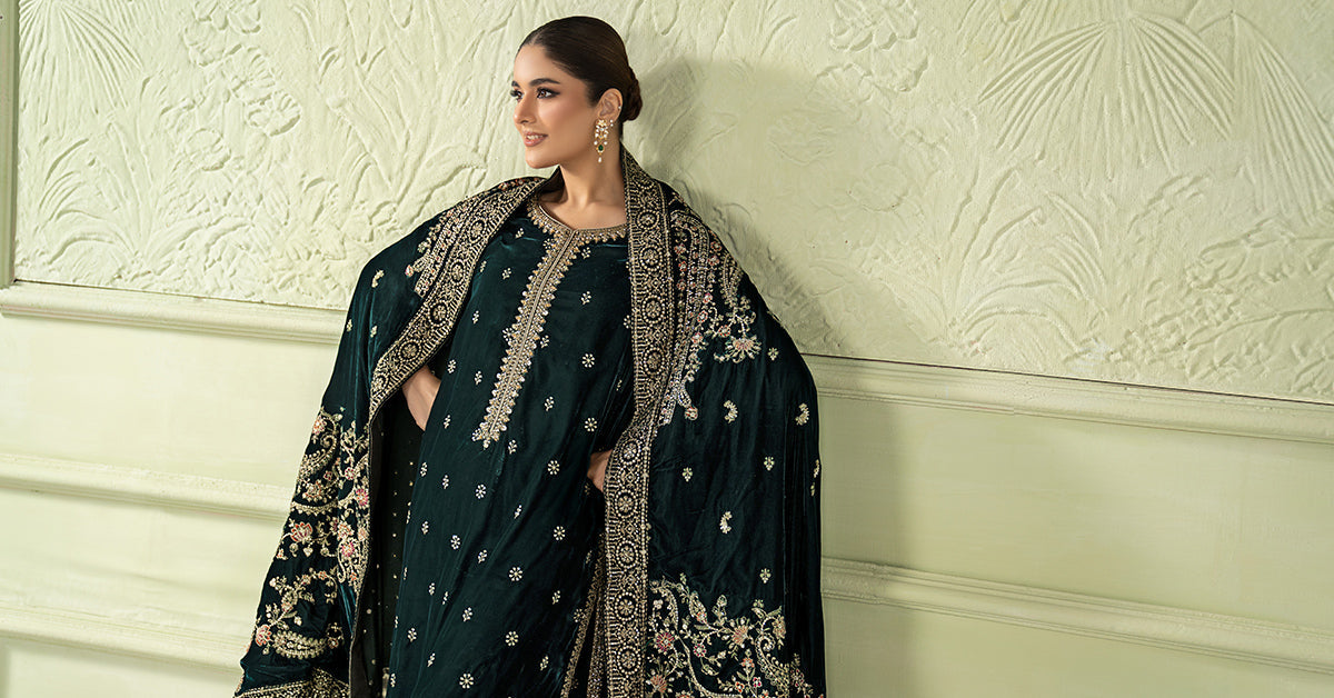 3 Piece Embroidered Velvet Suit
