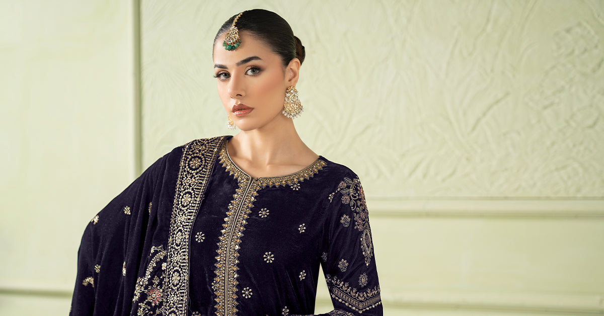 3 Piece Embroidered Velvet Suit