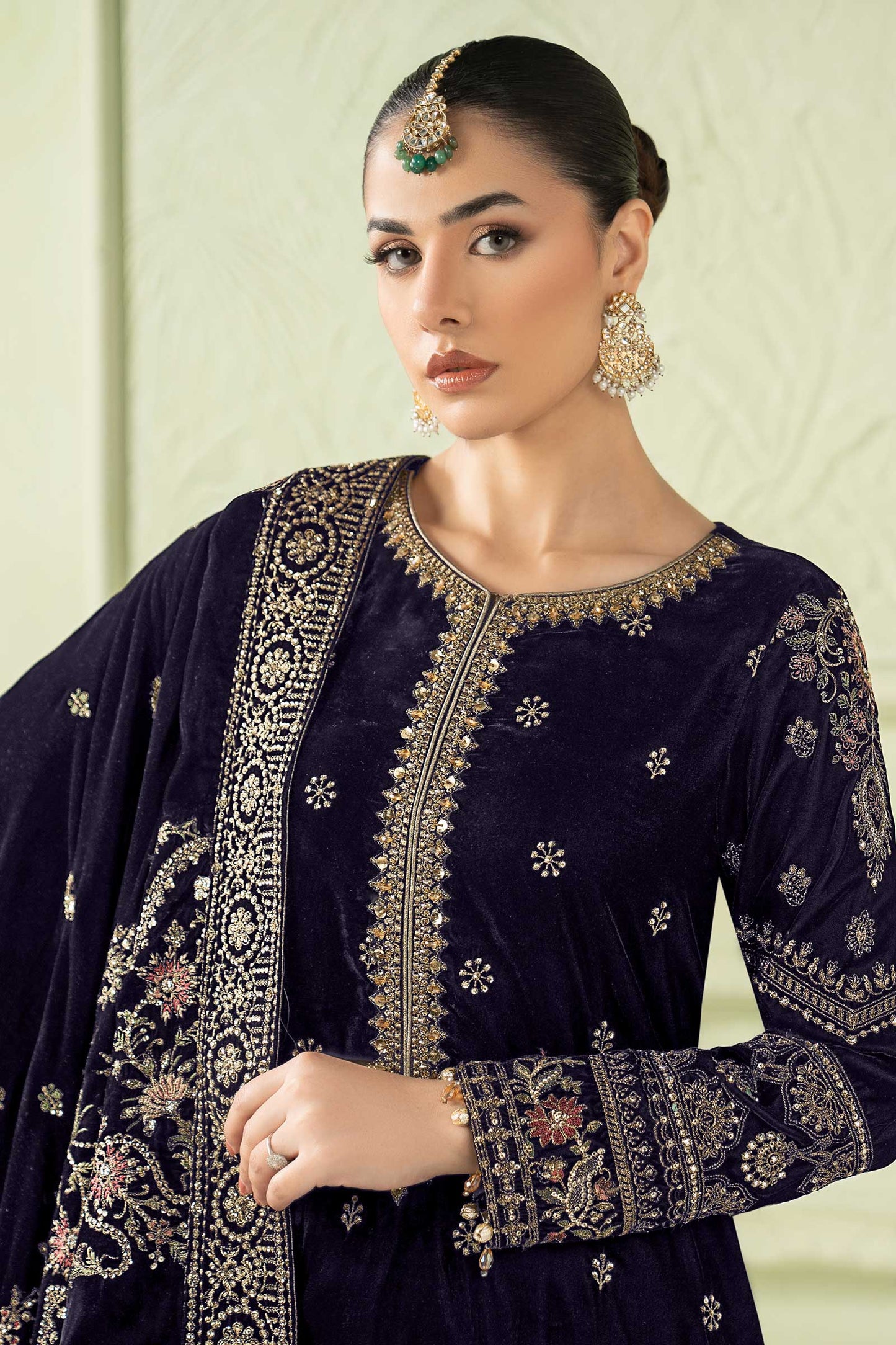 3 Piece Embroidered Velvet Suit