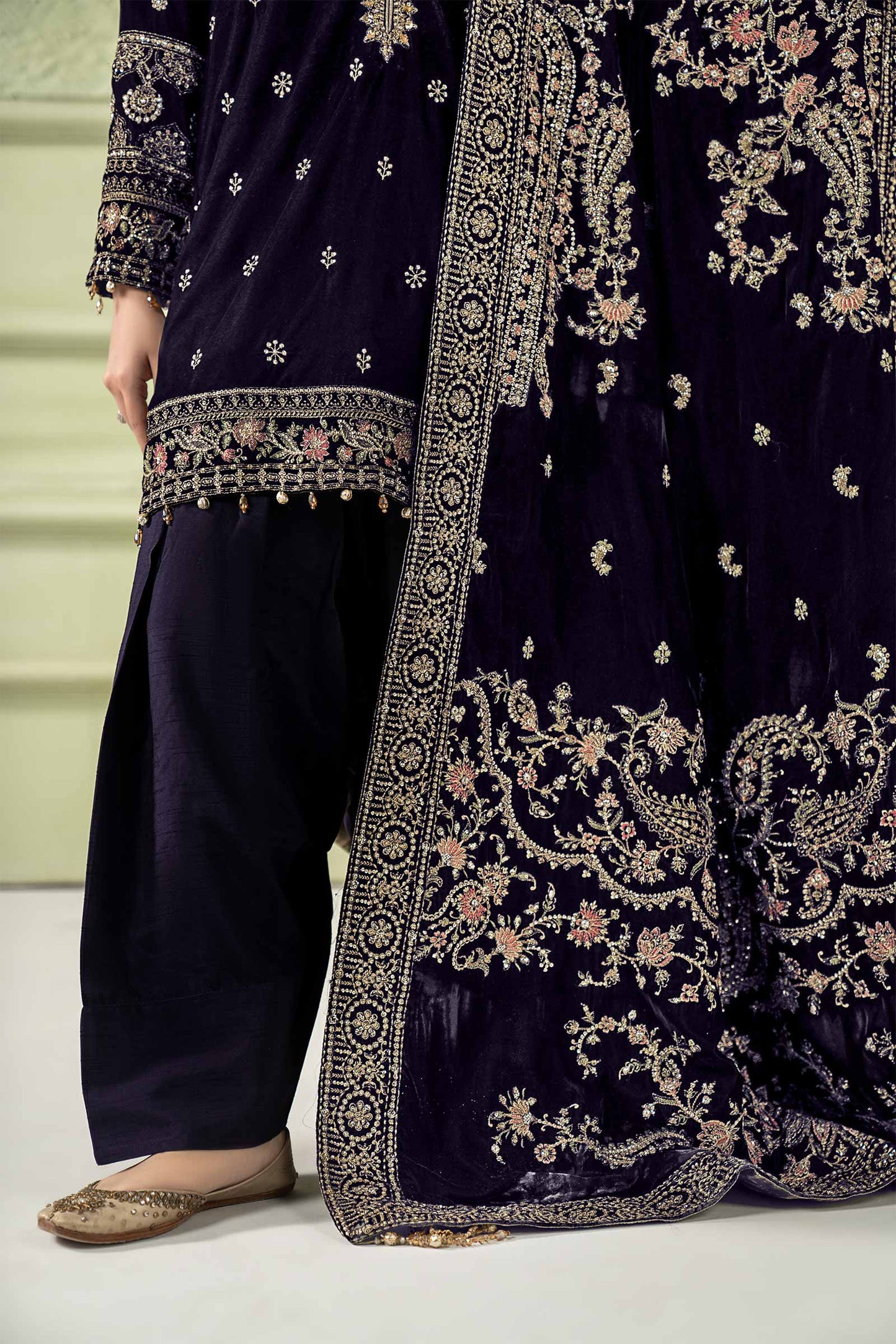 3 Piece Embroidered Velvet Suit