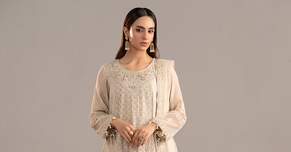 3 Piece Embroidered Cotton Net Suit