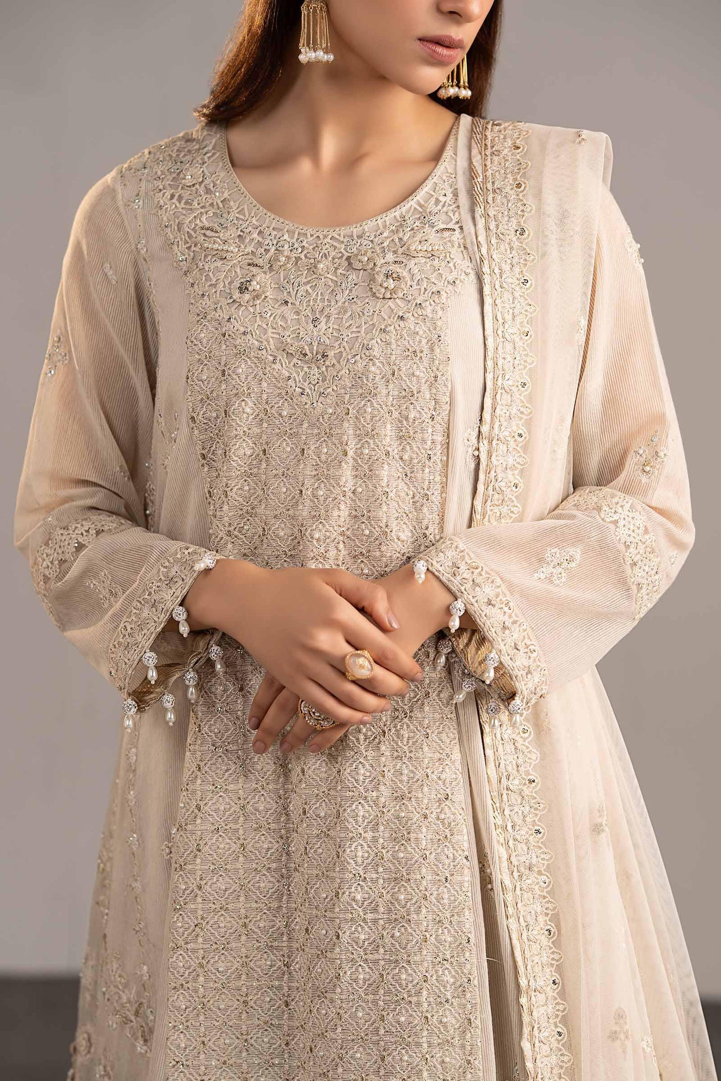 3 Piece Embroidered Cotton Net Suit