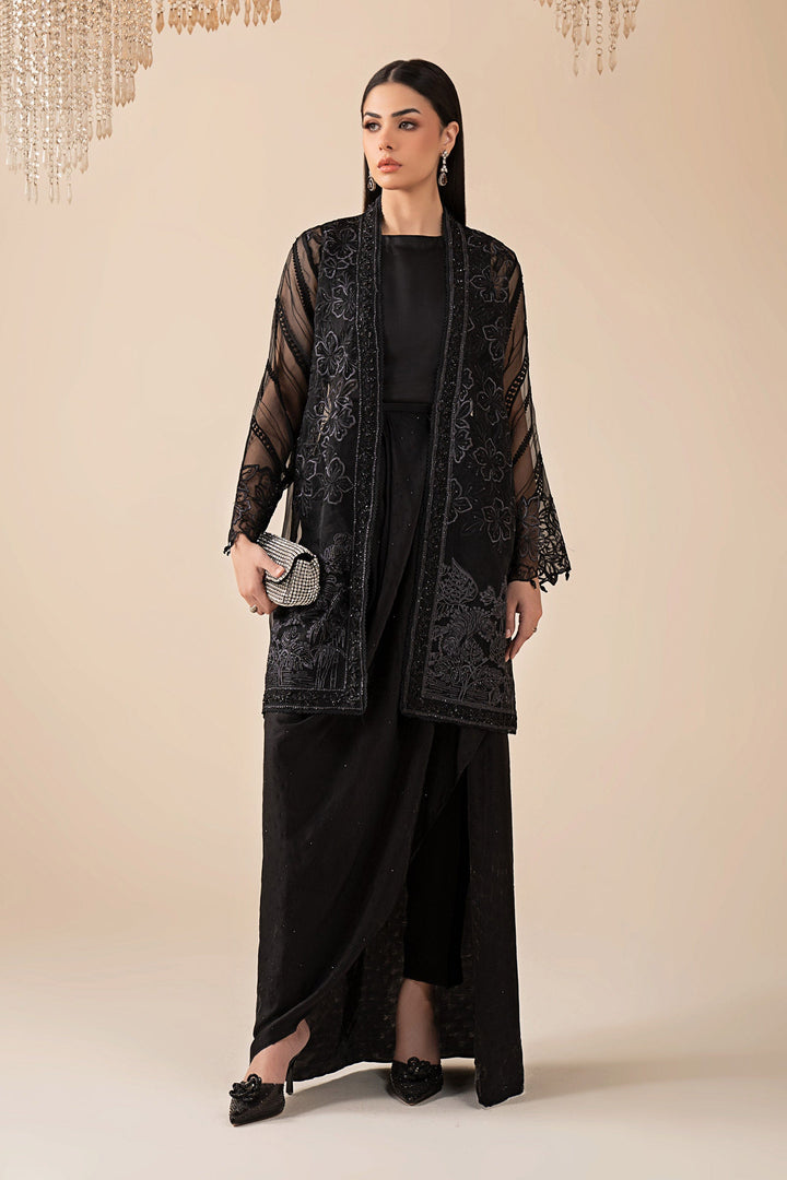 4 Piece Embroidered Organza Suit All Products SFW2557-ESM-BLK
