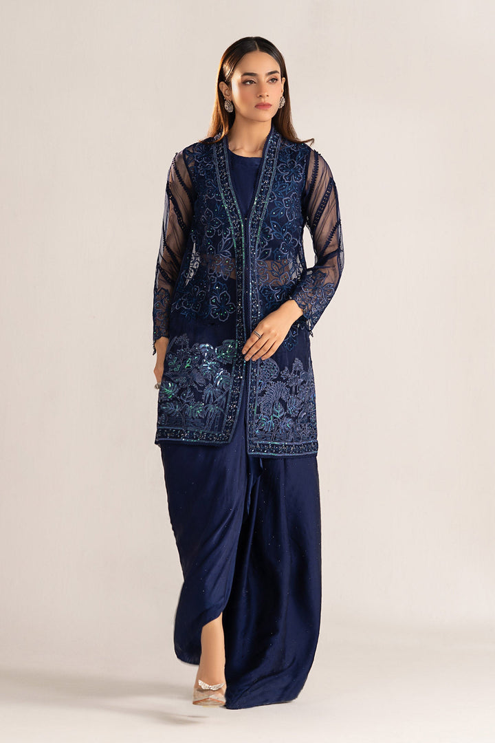 4 Piece Embroidered Organza Suit All Products SFW2557-ESM-BLU