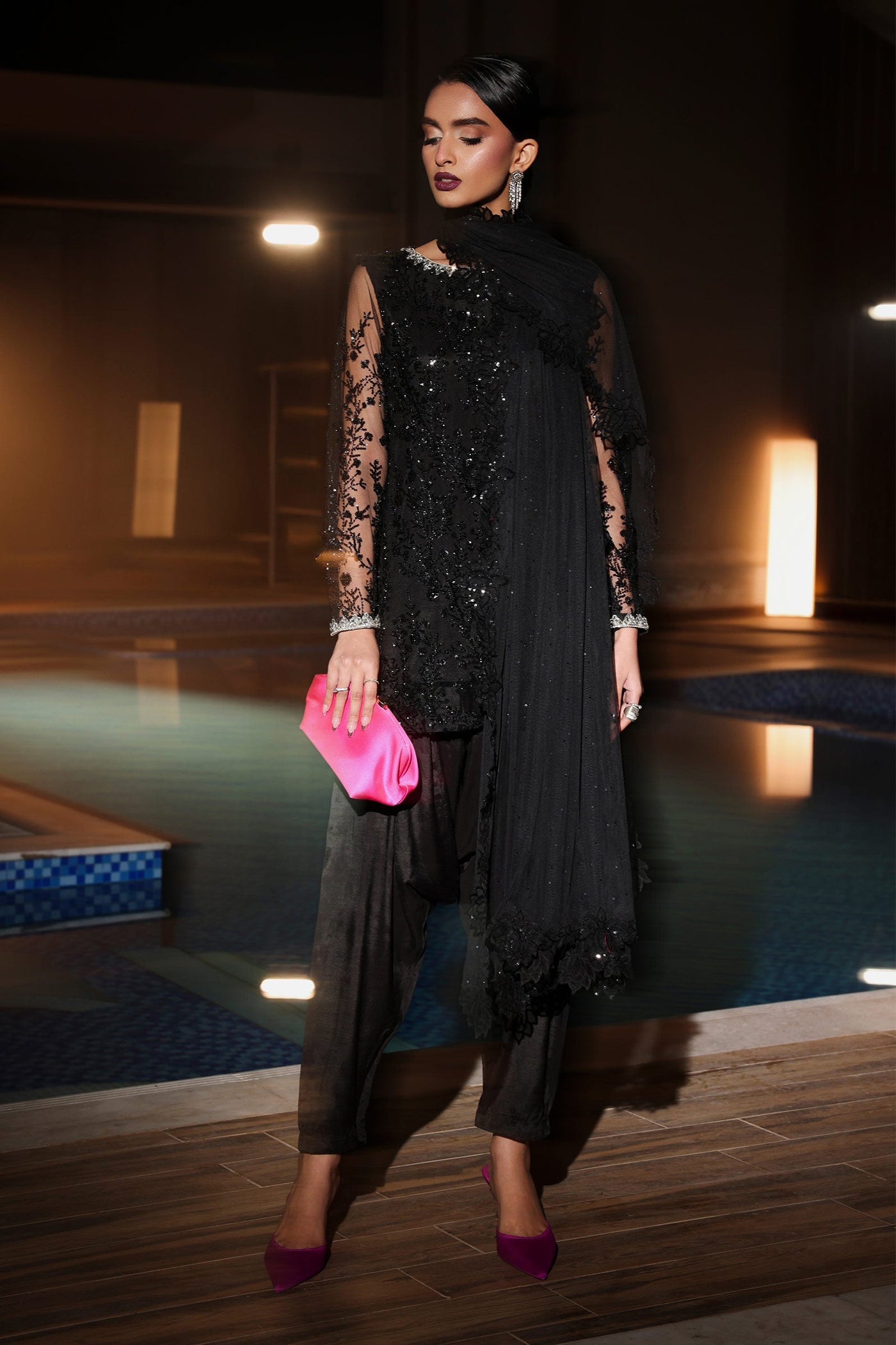 3 Piece Embroidered Net Suit