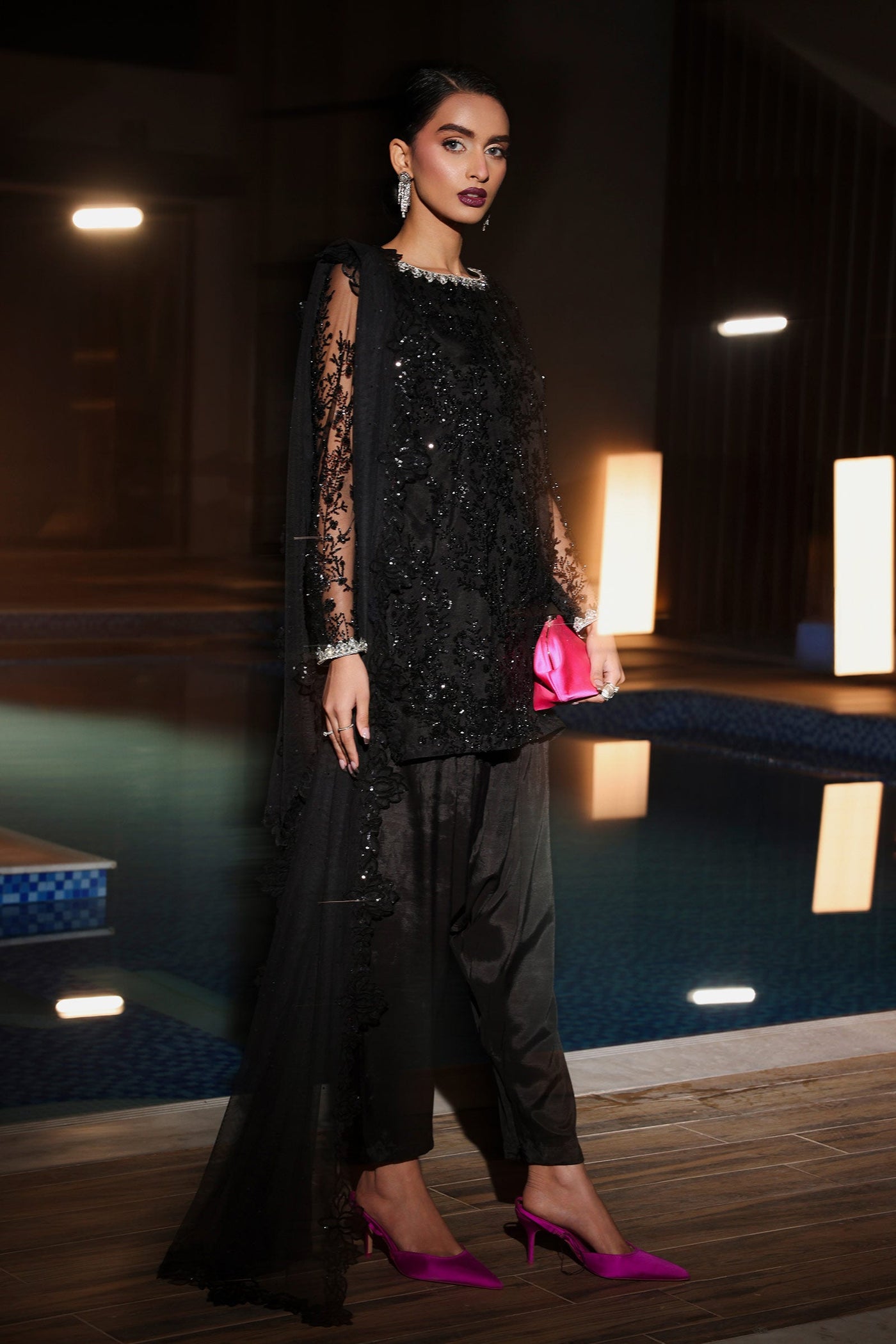 3 Piece Embroidered Net Suit