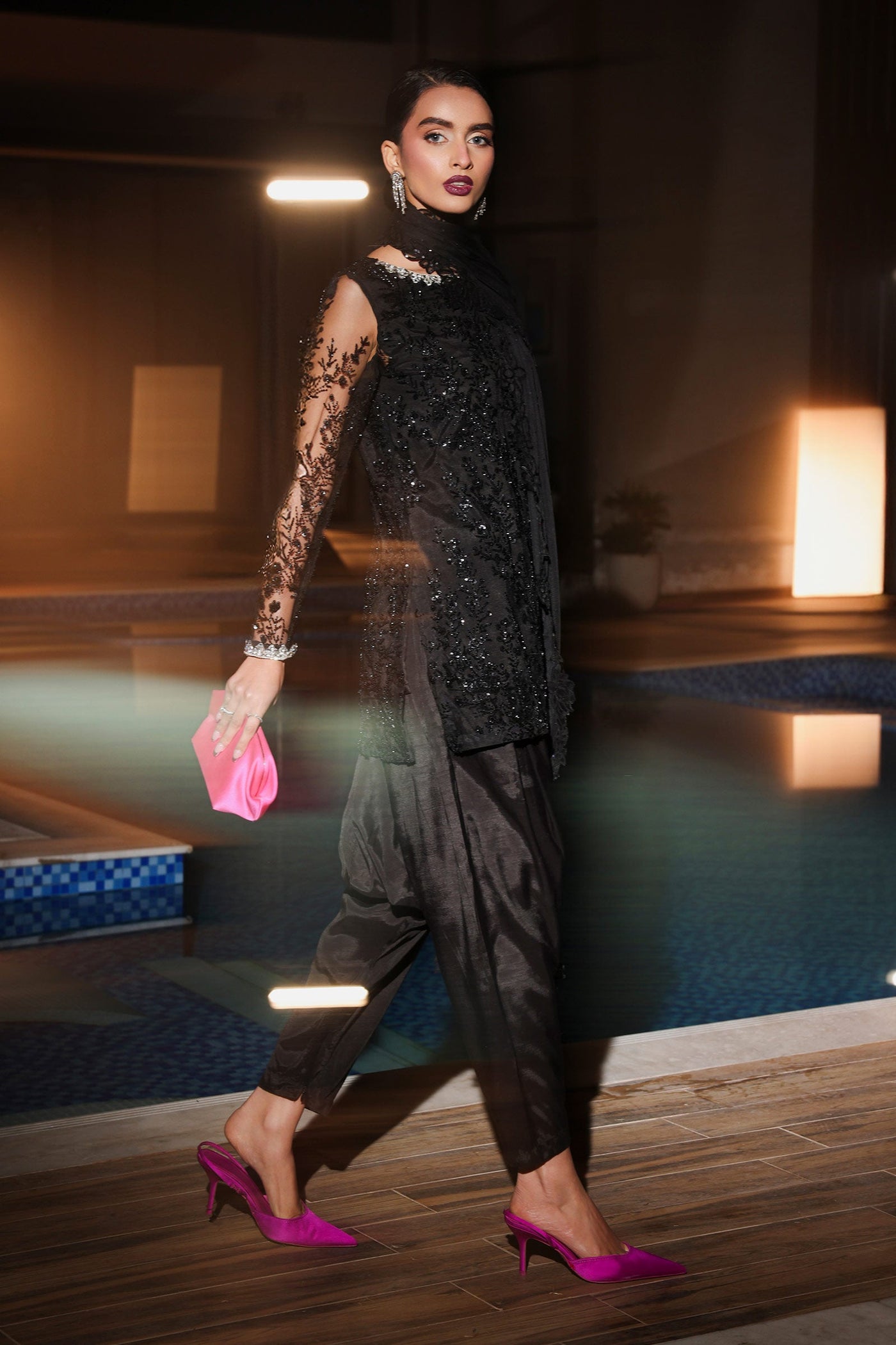 3 Piece Embroidered Net Suit