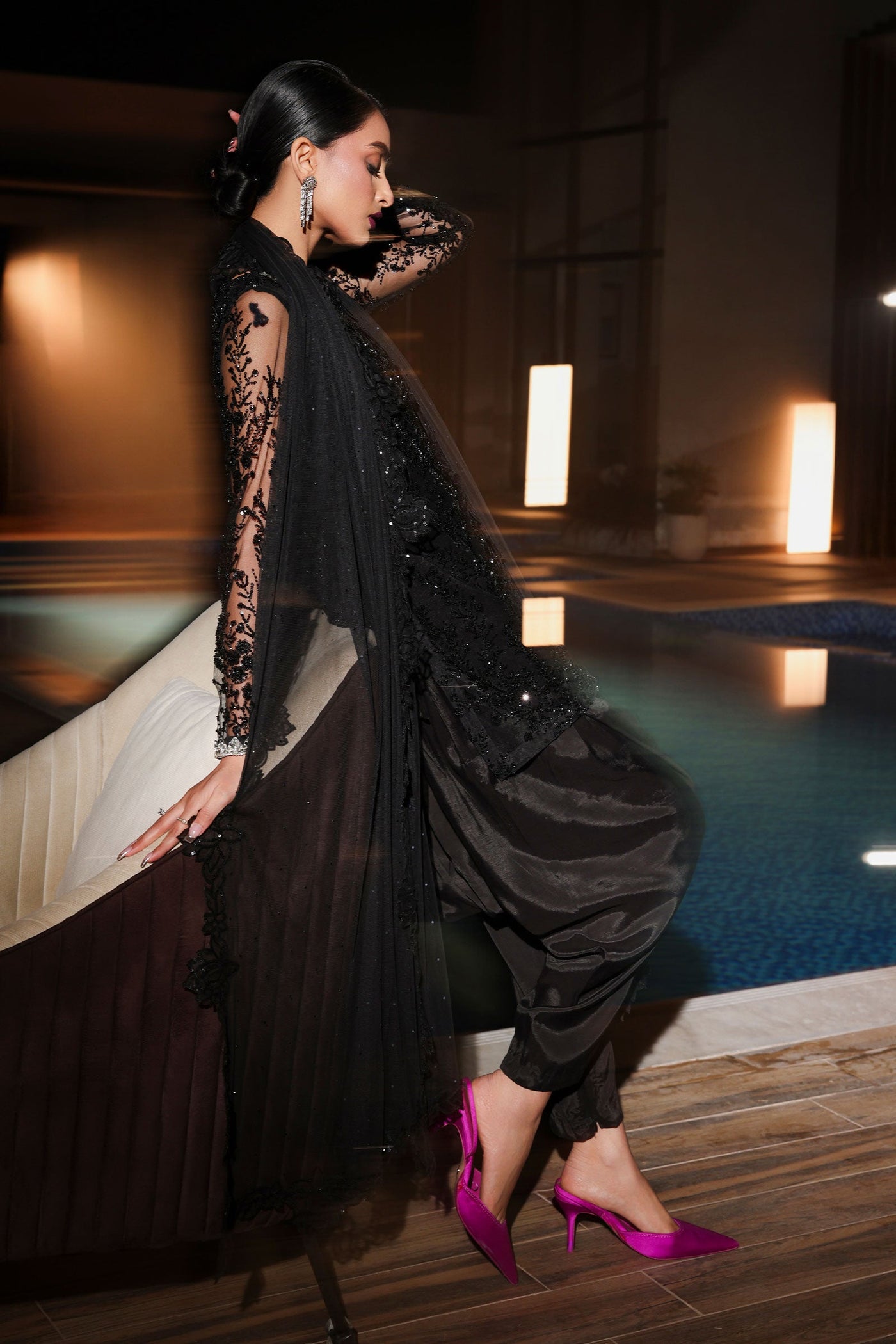 3 Piece Embroidered Net Suit