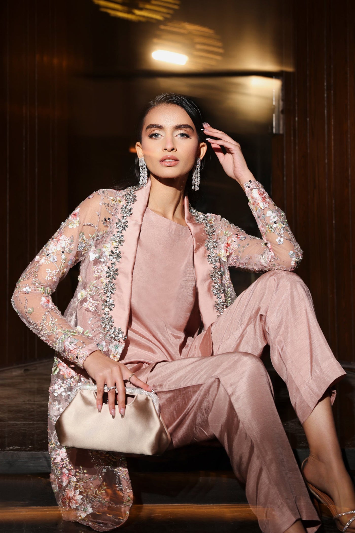 3 Piece Embroidered Net Suit