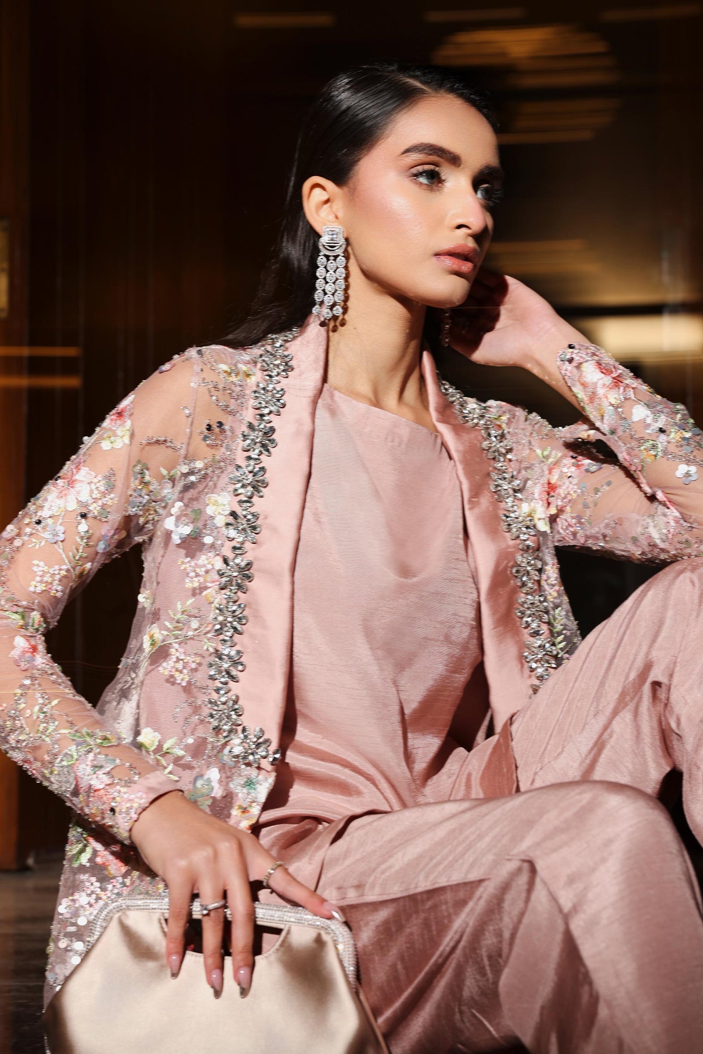 3 Piece Embroidered Net Suit