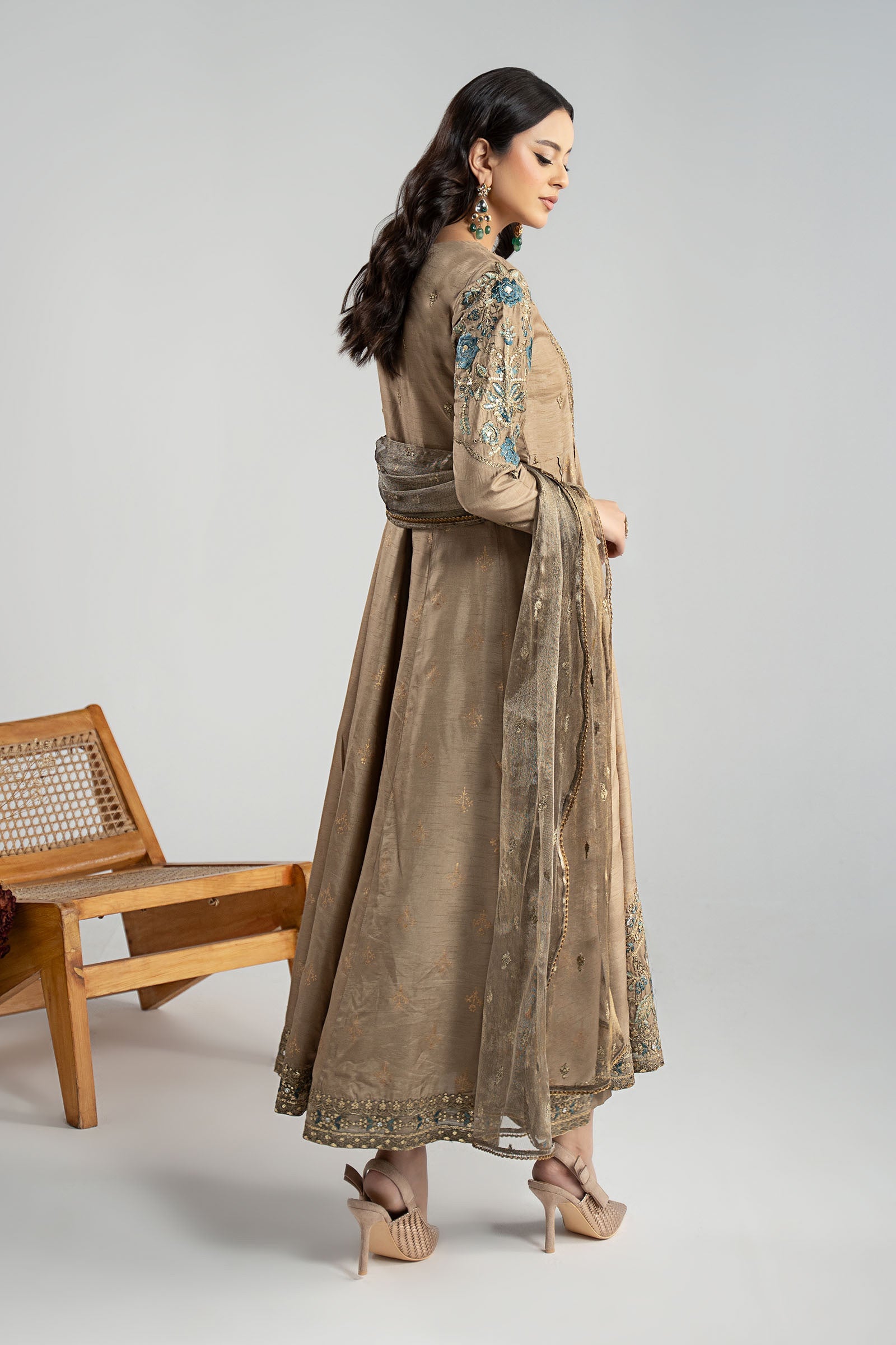 3 Piece Embroidered Raw Silk Suit