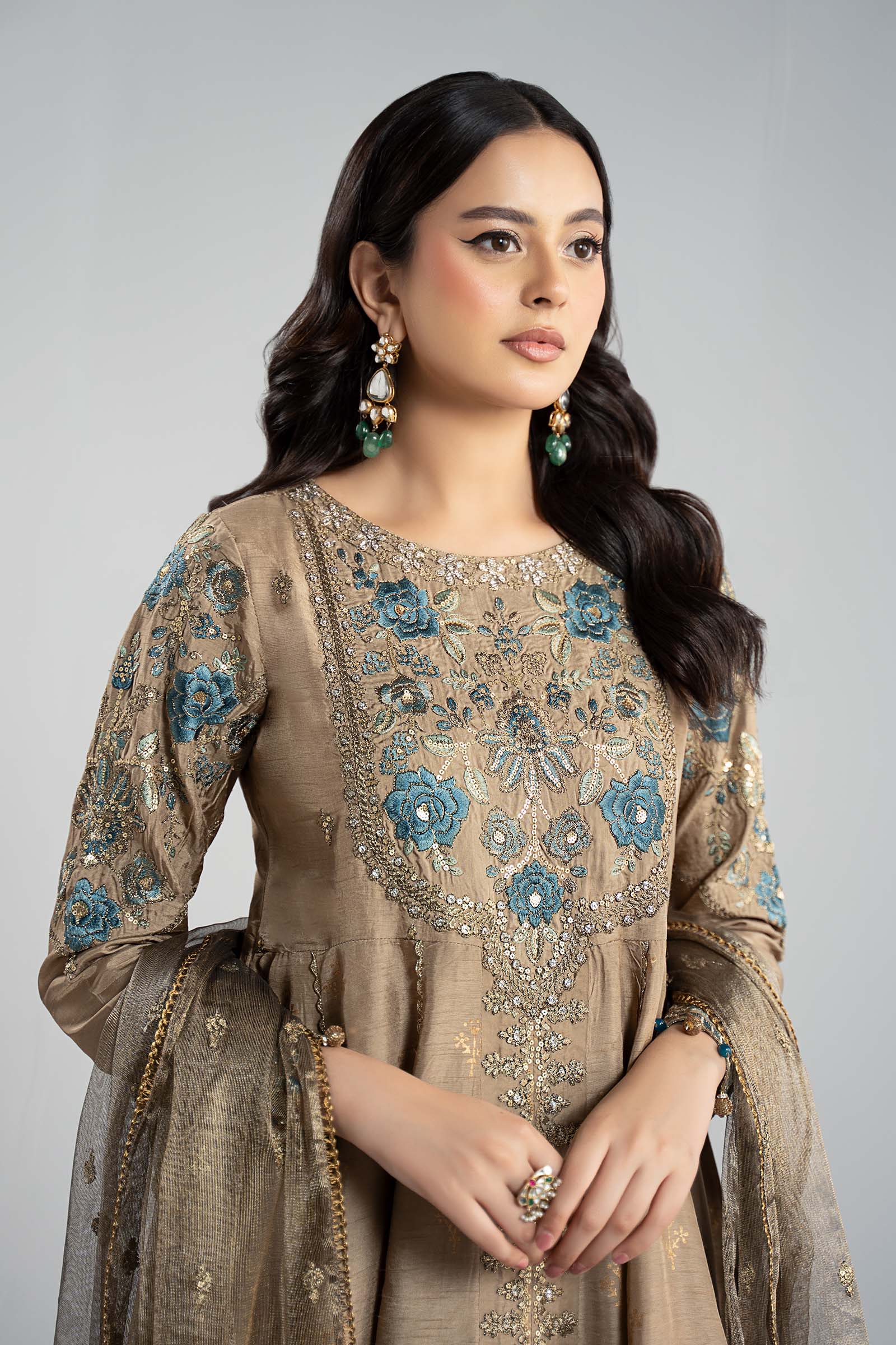 3 Piece Embroidered Raw Silk Suit