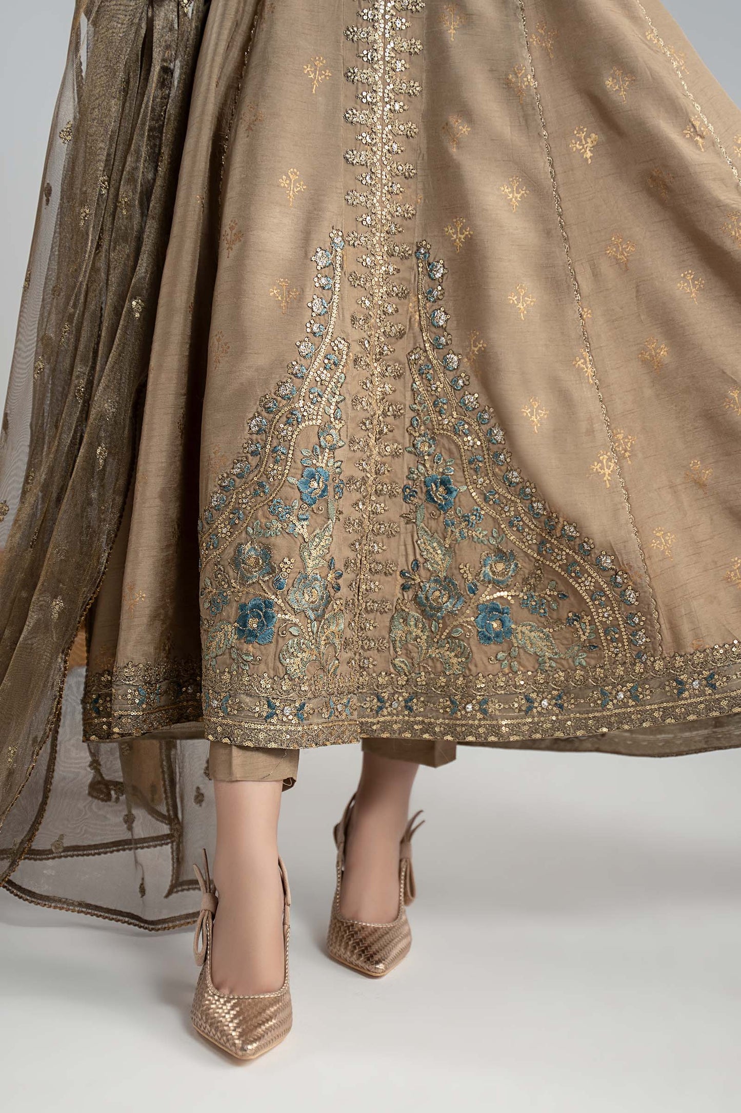 3 Piece Embroidered Raw Silk Suit