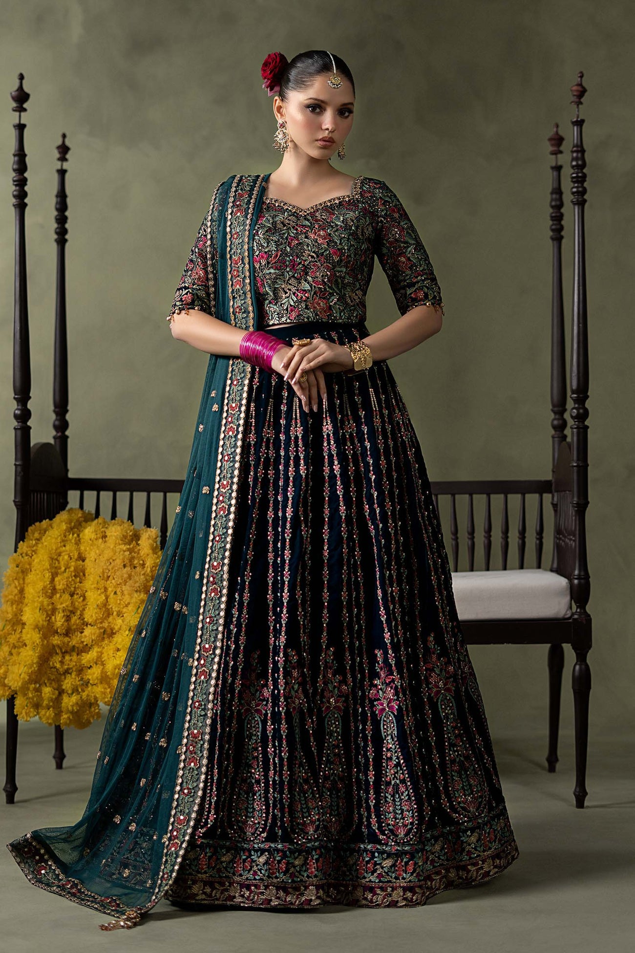 3 Piece Embroidered Velvet Suit