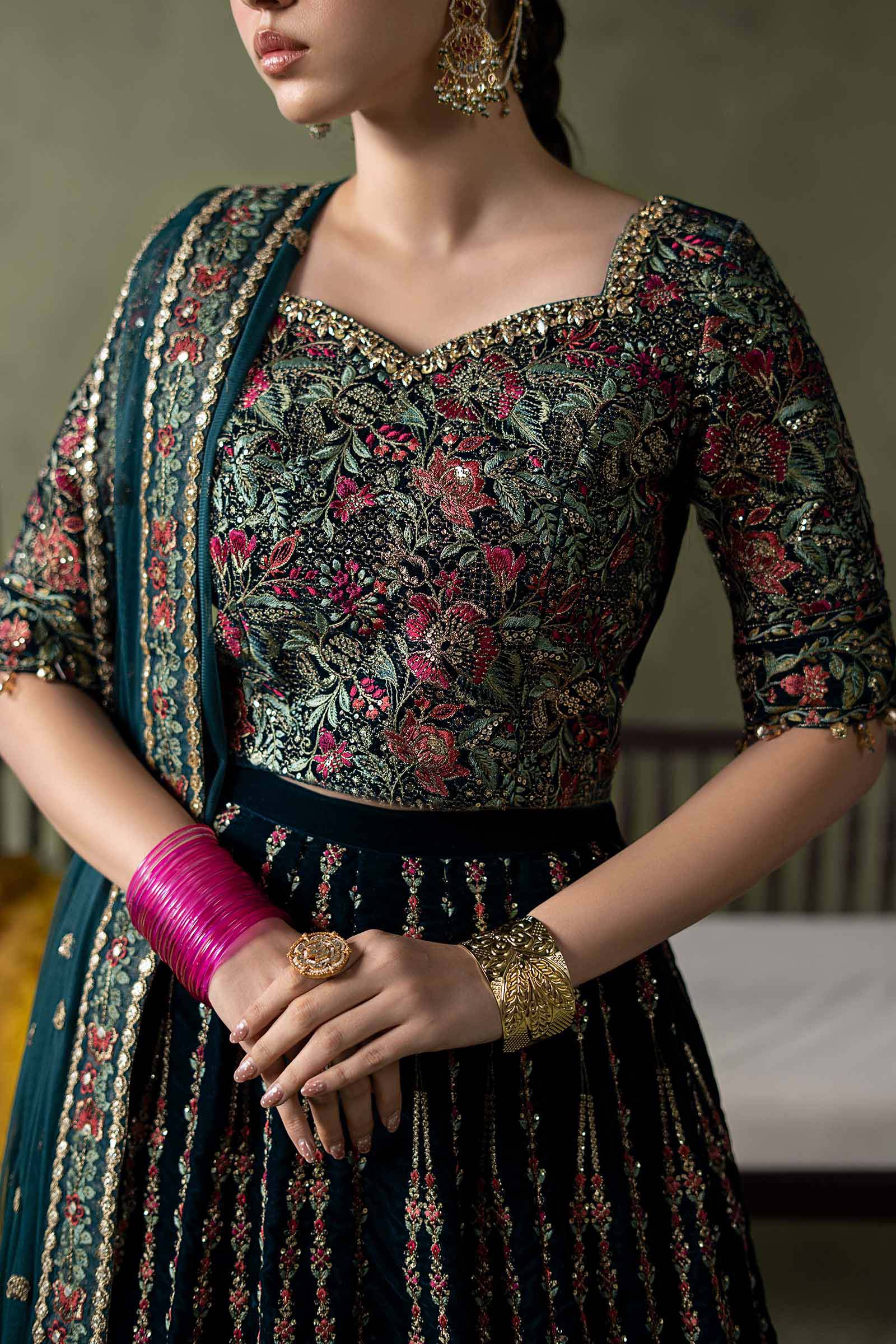 3 Piece Embroidered Velvet Suit