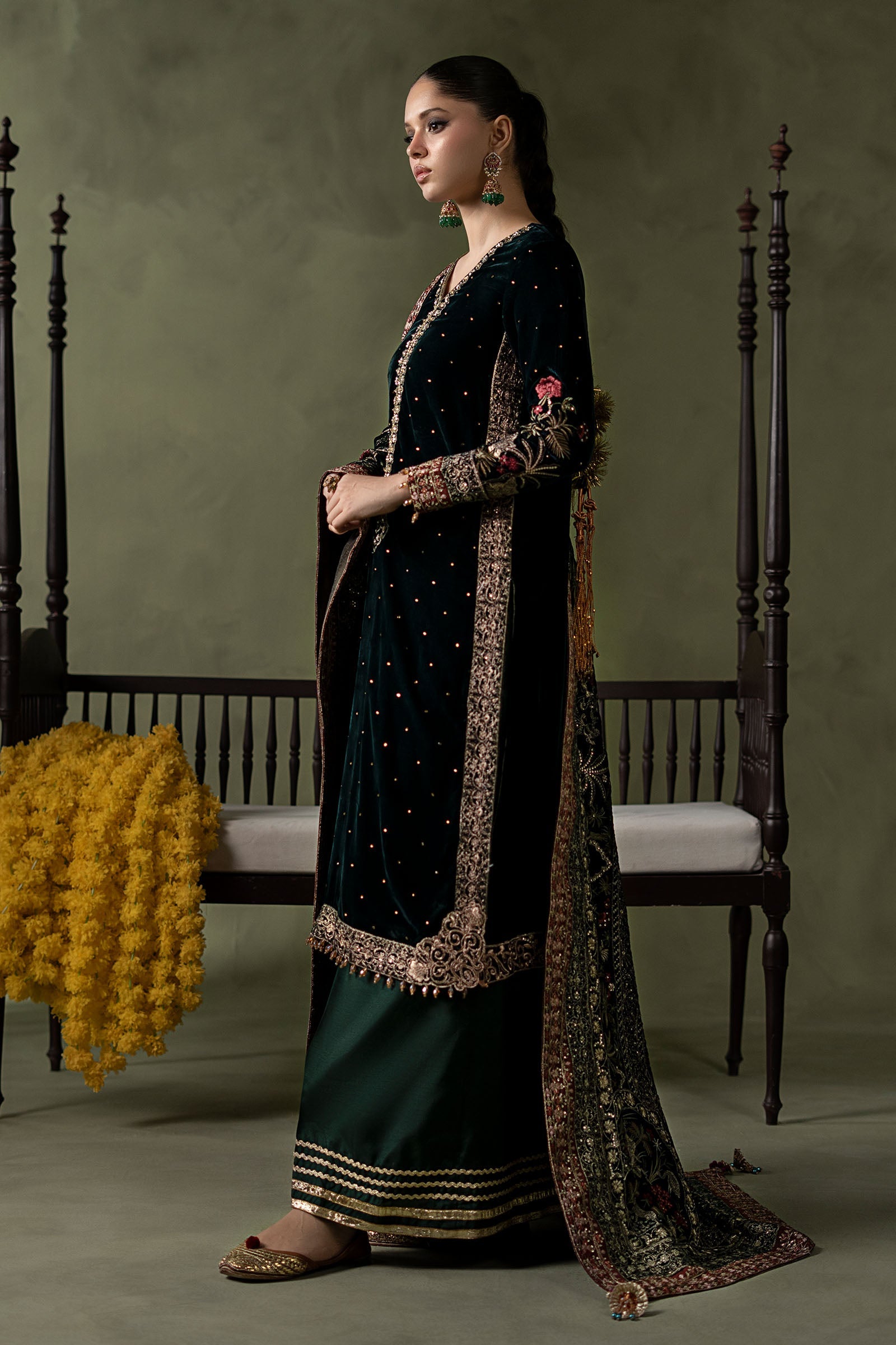 3 Piece Embroidered Velvet Suit