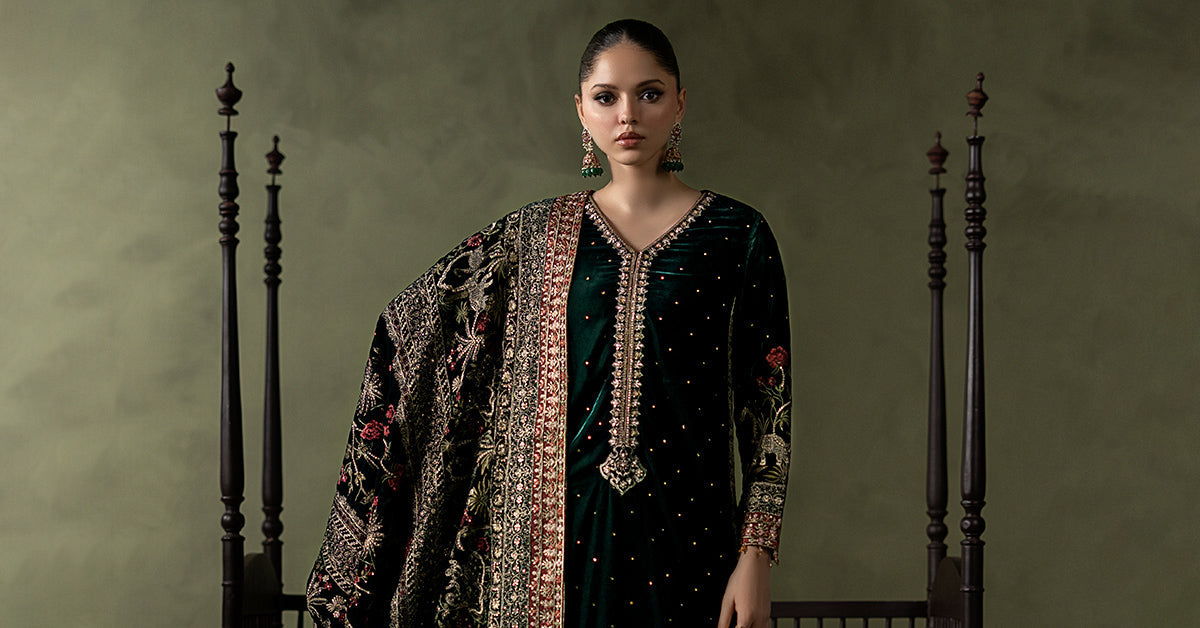 3 Piece Embroidered Velvet Suit